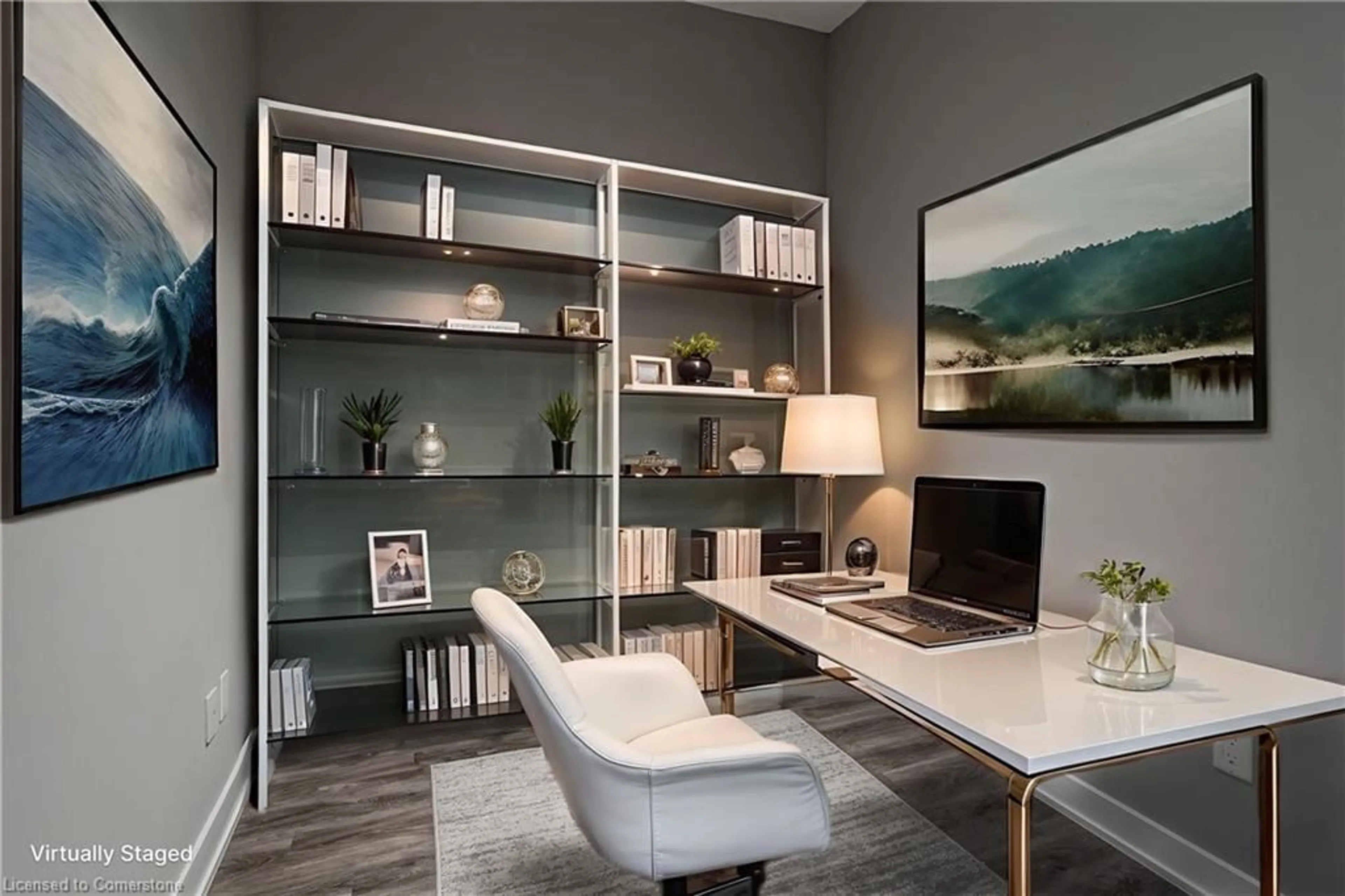 Living room with furniture, wood/laminate floor for 5220 Dundas St #D312, Burlington Ontario L7L 0J4