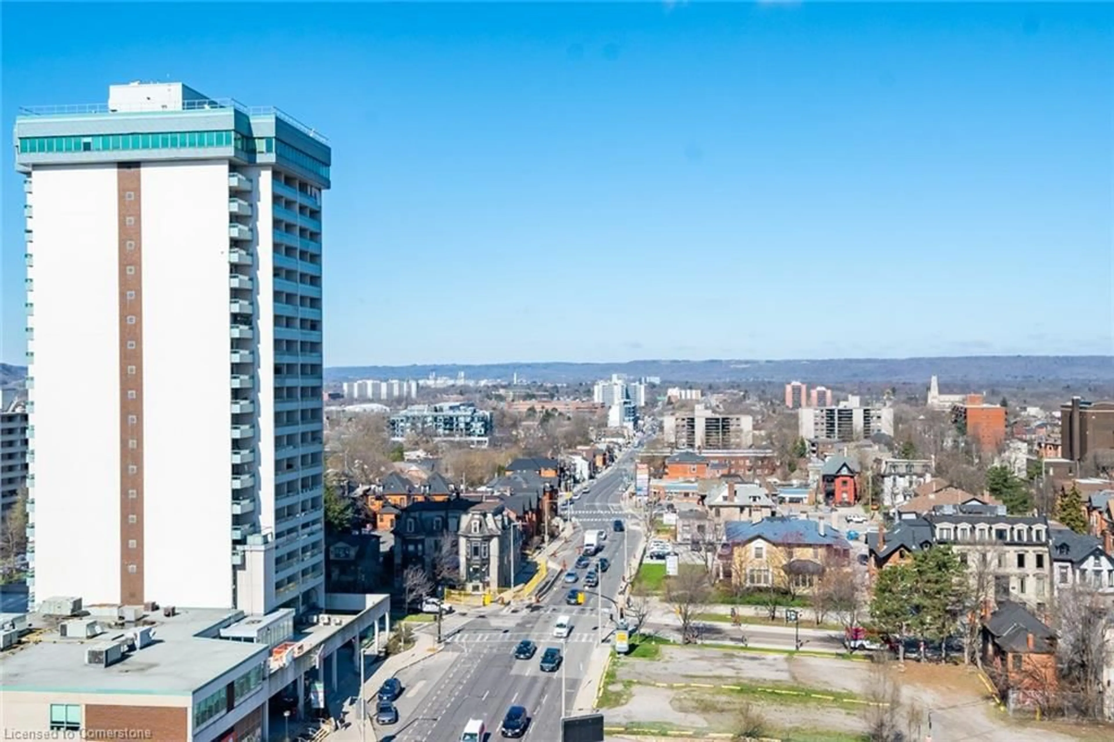 A pic from outside/outdoor area/front of a property/back of a property/a pic from drone, city buildings view from balcony for 150 Main St #PH3, Hamilton Ontario L8P 1H8