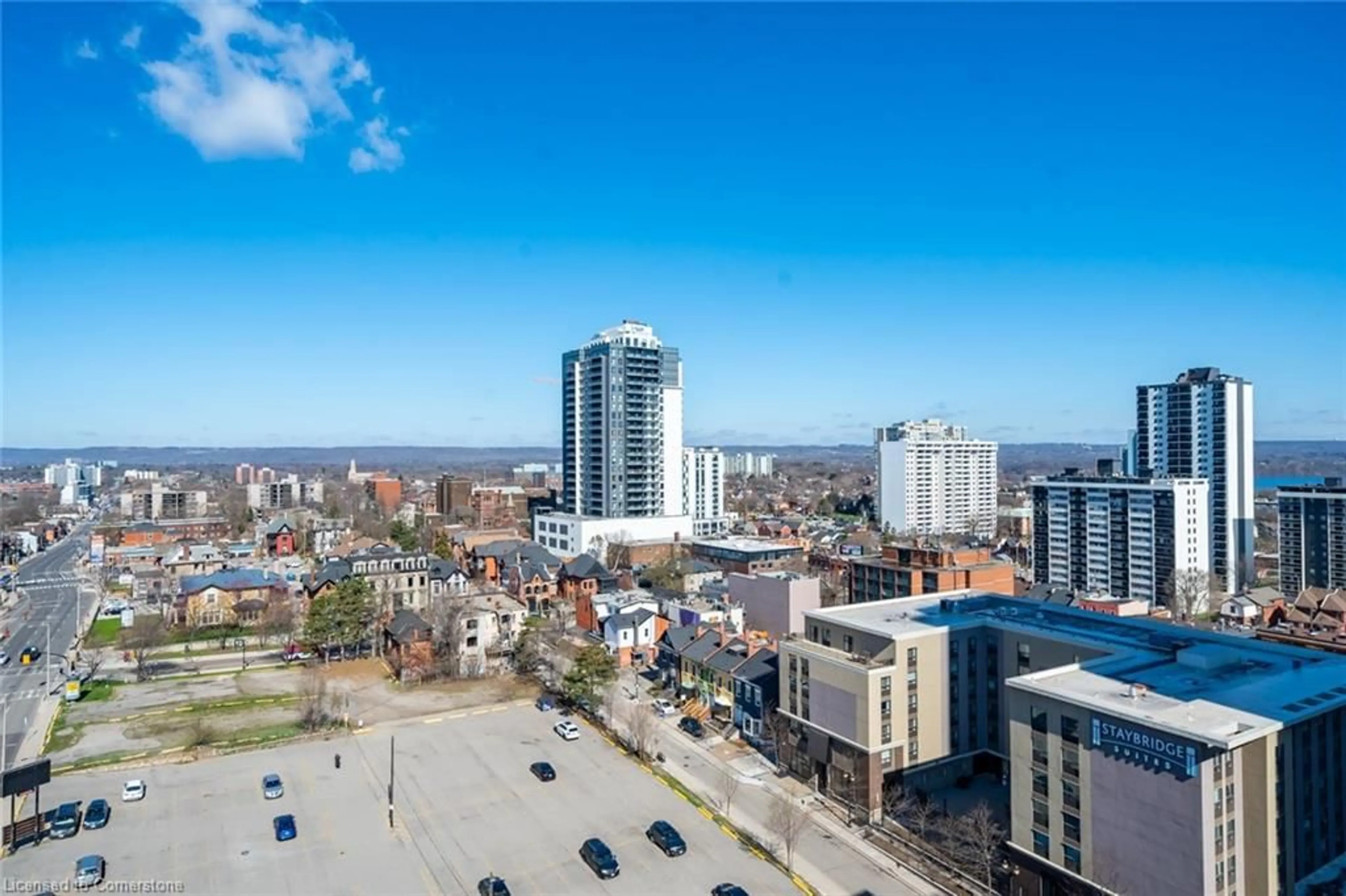 A pic from outside/outdoor area/front of a property/back of a property/a pic from drone, city buildings view from balcony for 150 Main St #PH3, Hamilton Ontario L8P 1H8