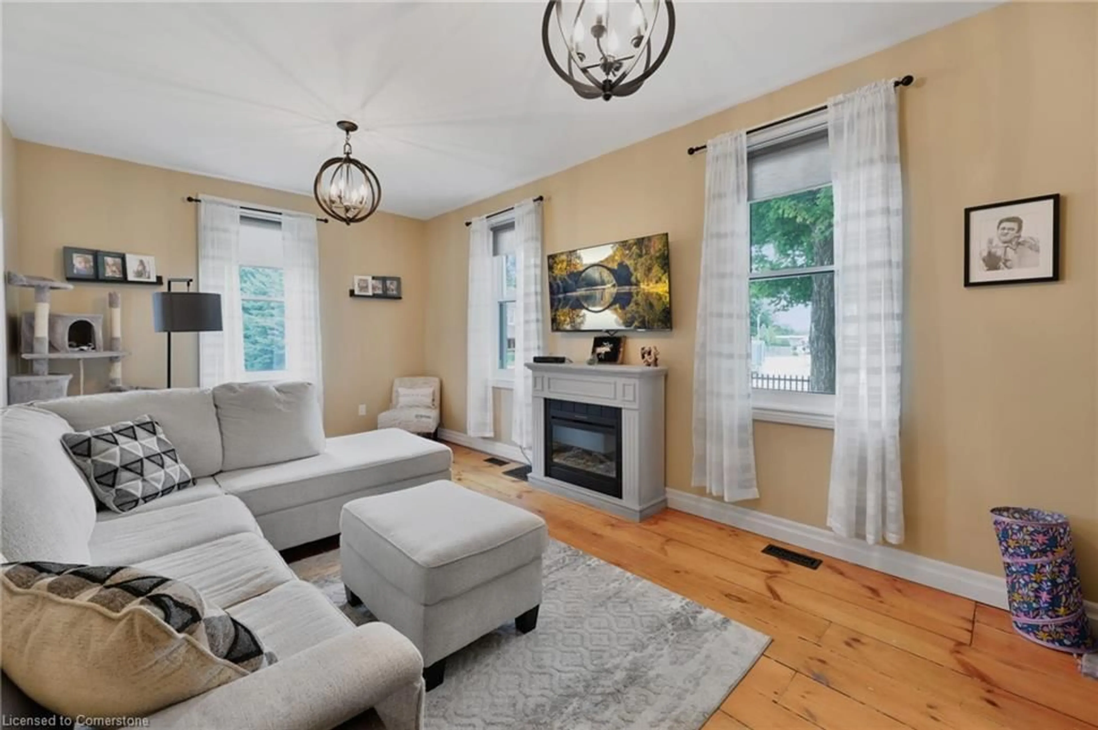 Living room with furniture, wood/laminate floor for 110 Huron St, Embro Ontario N0J 1J0