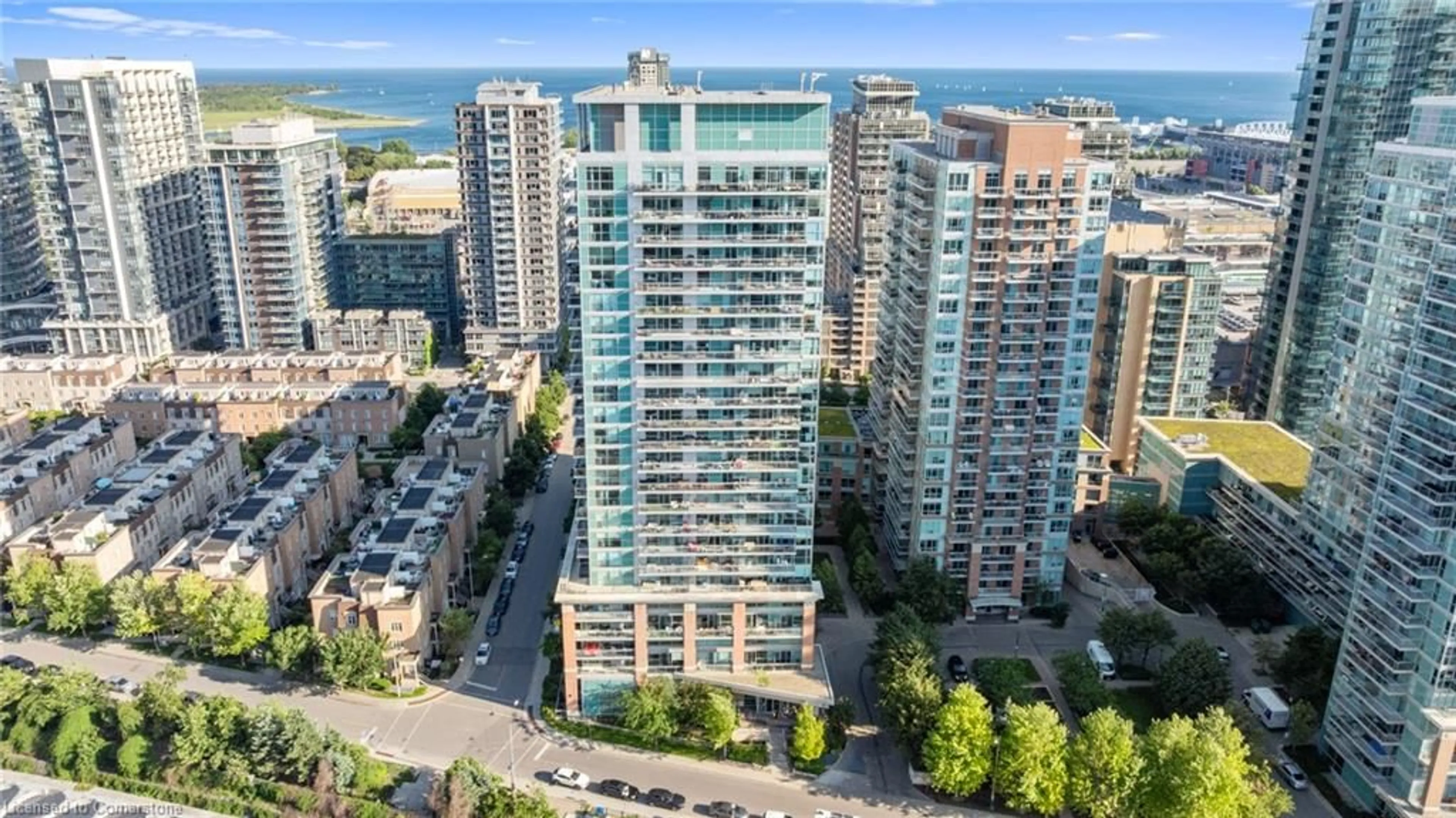 A pic from outside/outdoor area/front of a property/back of a property/a pic from drone, city buildings view from balcony for 80 Western Battery Rd #222, Toronto Ontario M6K 3S1