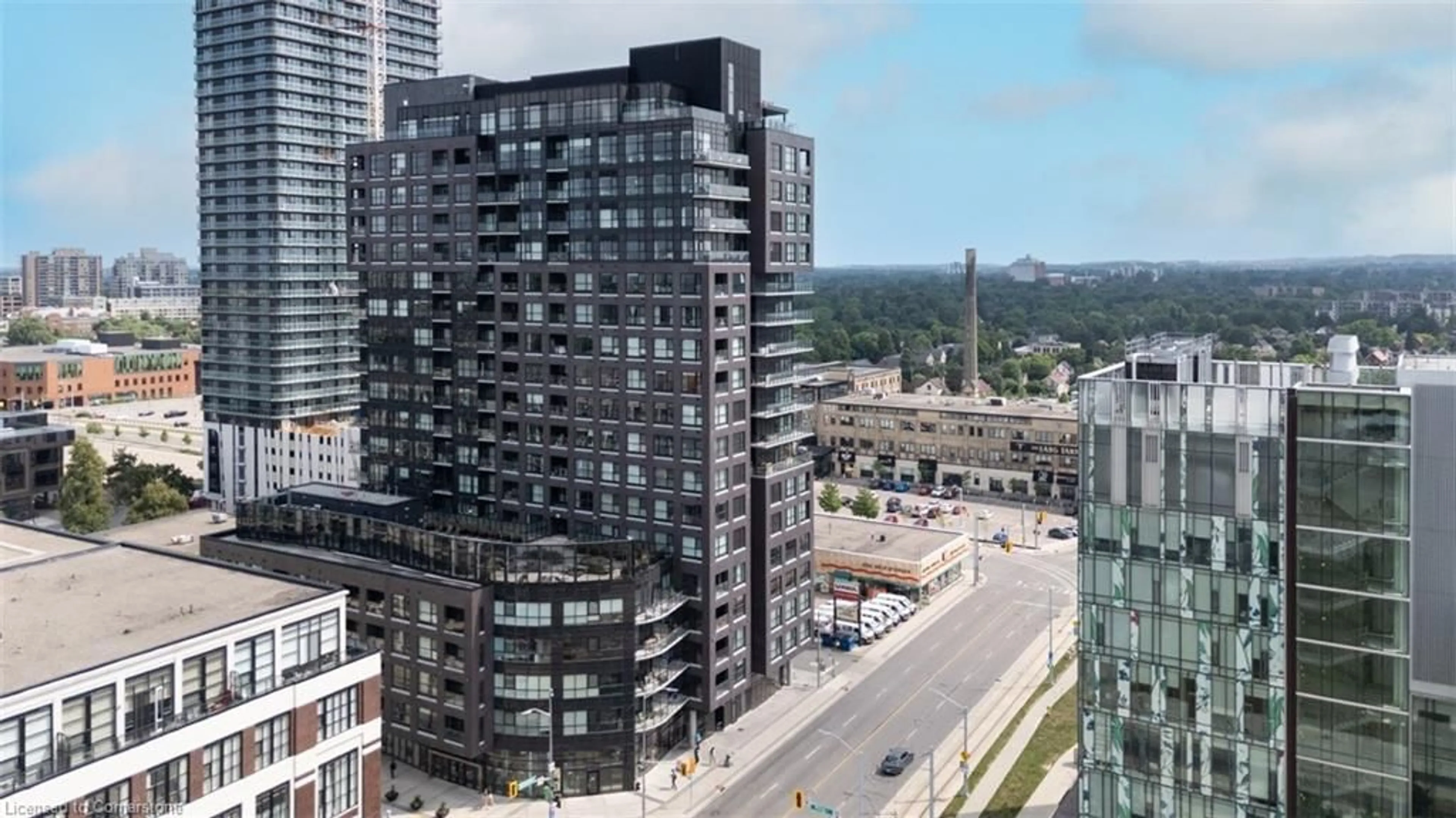 A pic from outside/outdoor area/front of a property/back of a property/a pic from drone, city buildings view from balcony for 1 Victoria St South St #509, Kitchener Ontario N2G 0B5