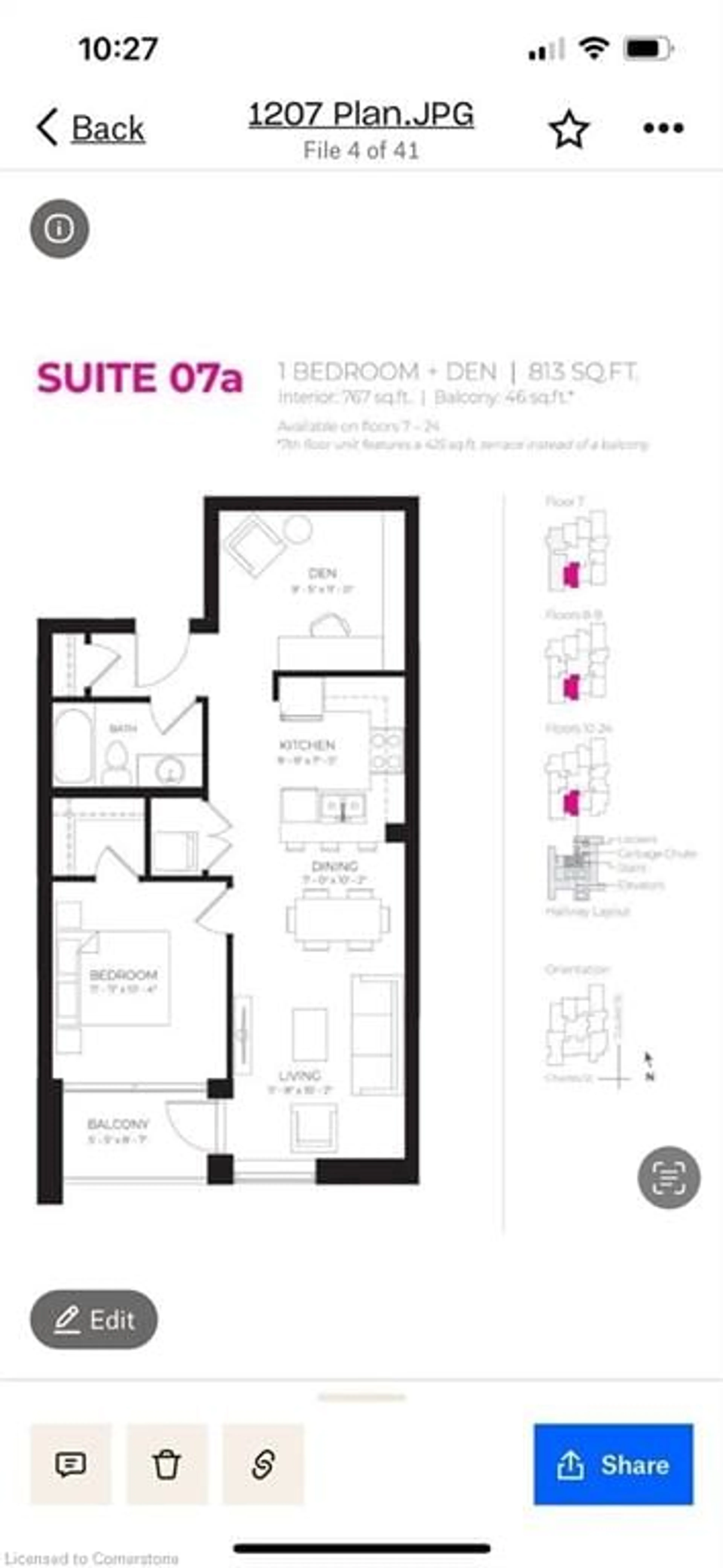 Floor plan for 60 Charles St #807, Kitchener Ontario N2G 0C9