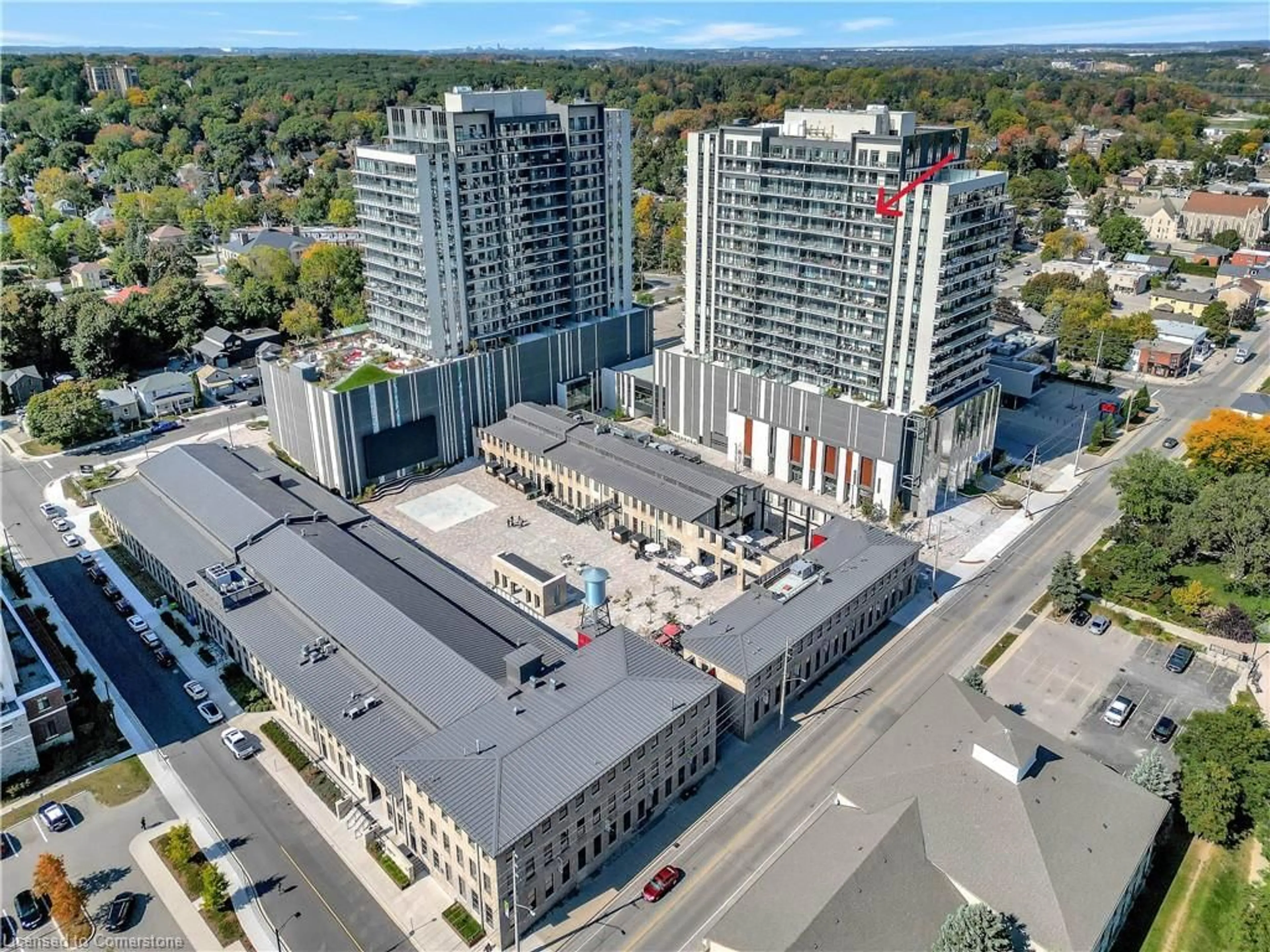 A pic from outside/outdoor area/front of a property/back of a property/a pic from drone, city buildings view from balcony for 50 Grand Ave #1712, Cambridge Ontario N1S 0C2