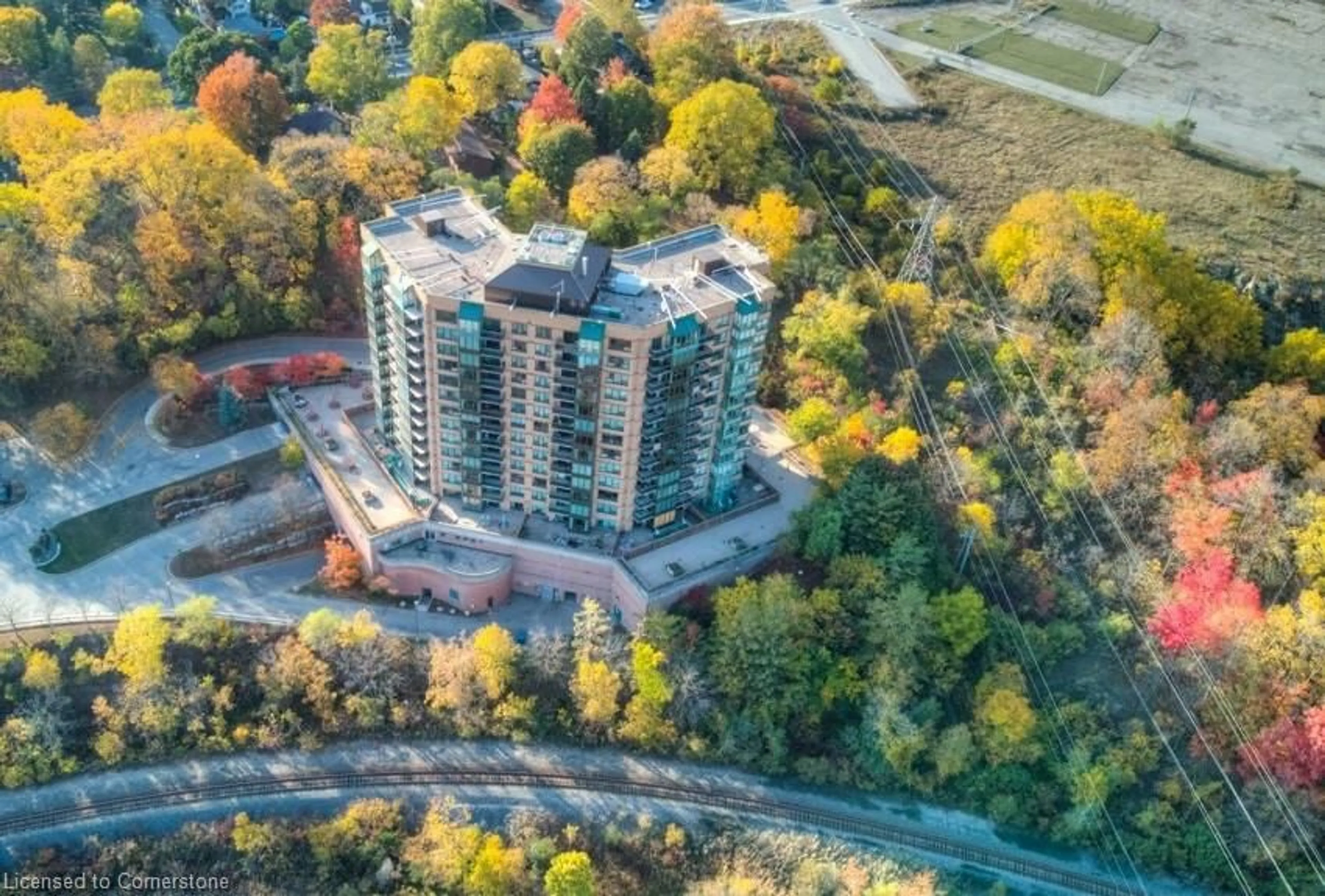 A pic from outside/outdoor area/front of a property/back of a property/a pic from drone, city buildings view from balcony for 237 King St #407, Cambridge Ontario N3H 5L2
