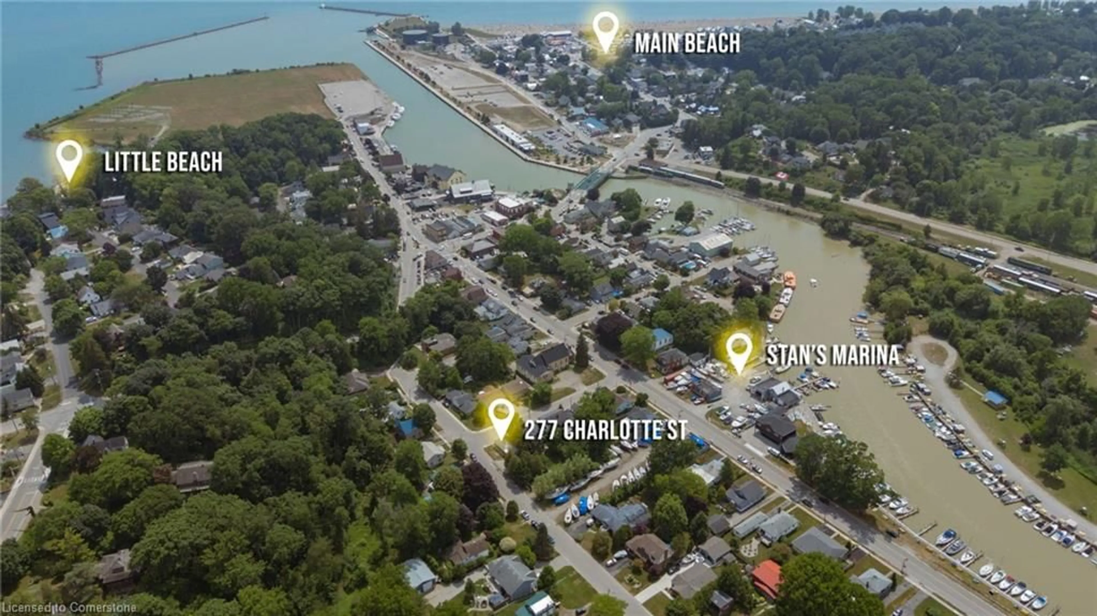 A pic from outside/outdoor area/front of a property/back of a property/a pic from drone, water/lake/river/ocean view for 277 Charlotte St, Port Stanley Ontario N5L 1A8