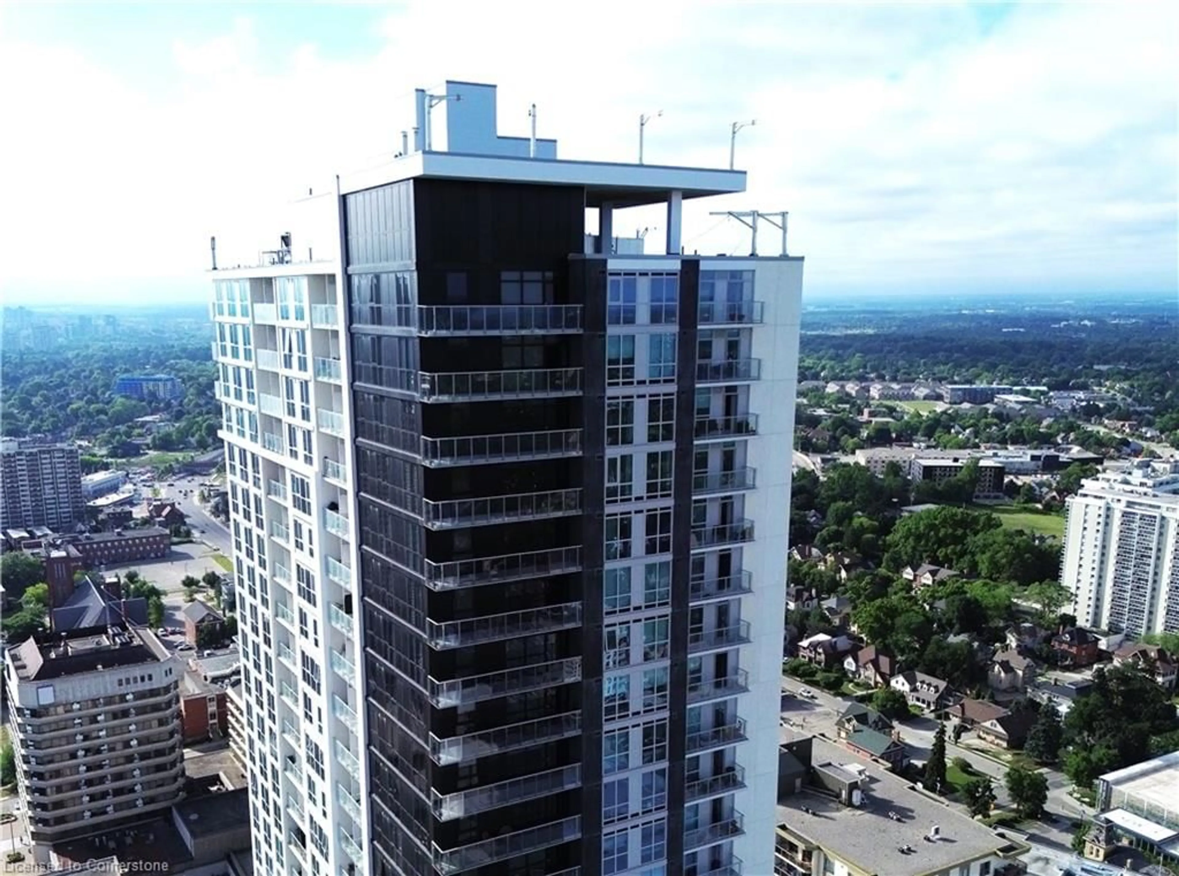 A pic from outside/outdoor area/front of a property/back of a property/a pic from drone, city buildings view from balcony for 60 Frederick St #3414, Kitchener Ontario N2H 0C7