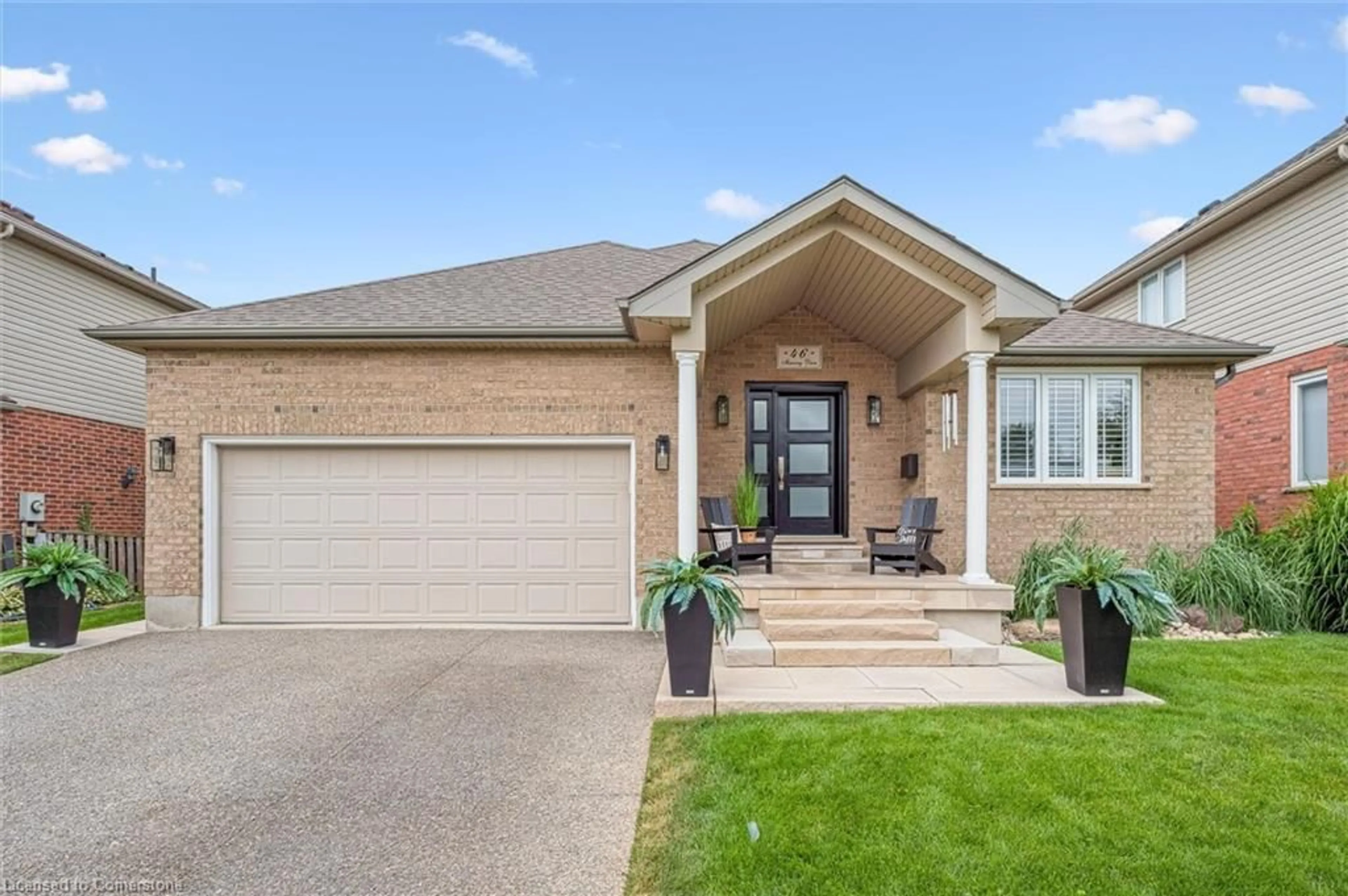 Home with brick exterior material, street for 46 Muscovey Dr, Elmira Ontario N3B 3M6