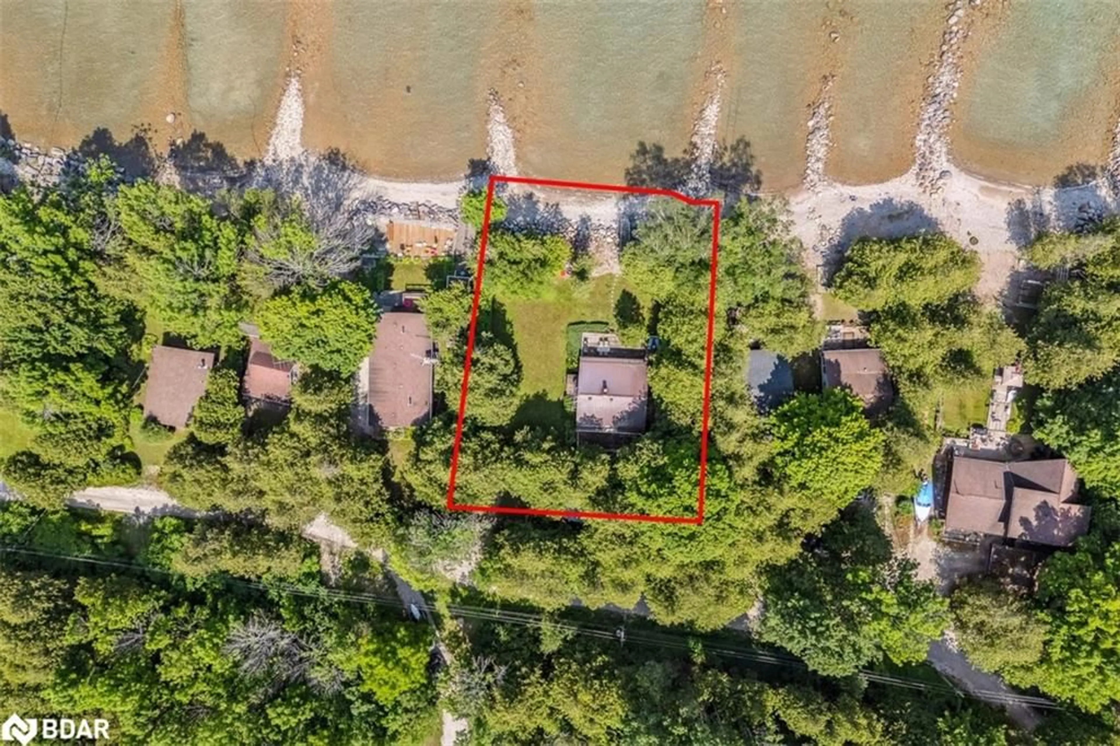 A pic from outside/outdoor area/front of a property/back of a property/a pic from drone, water/lake/river/ocean view for 205 Georgian Beach Rd, Meaford Ontario N4L 1W5