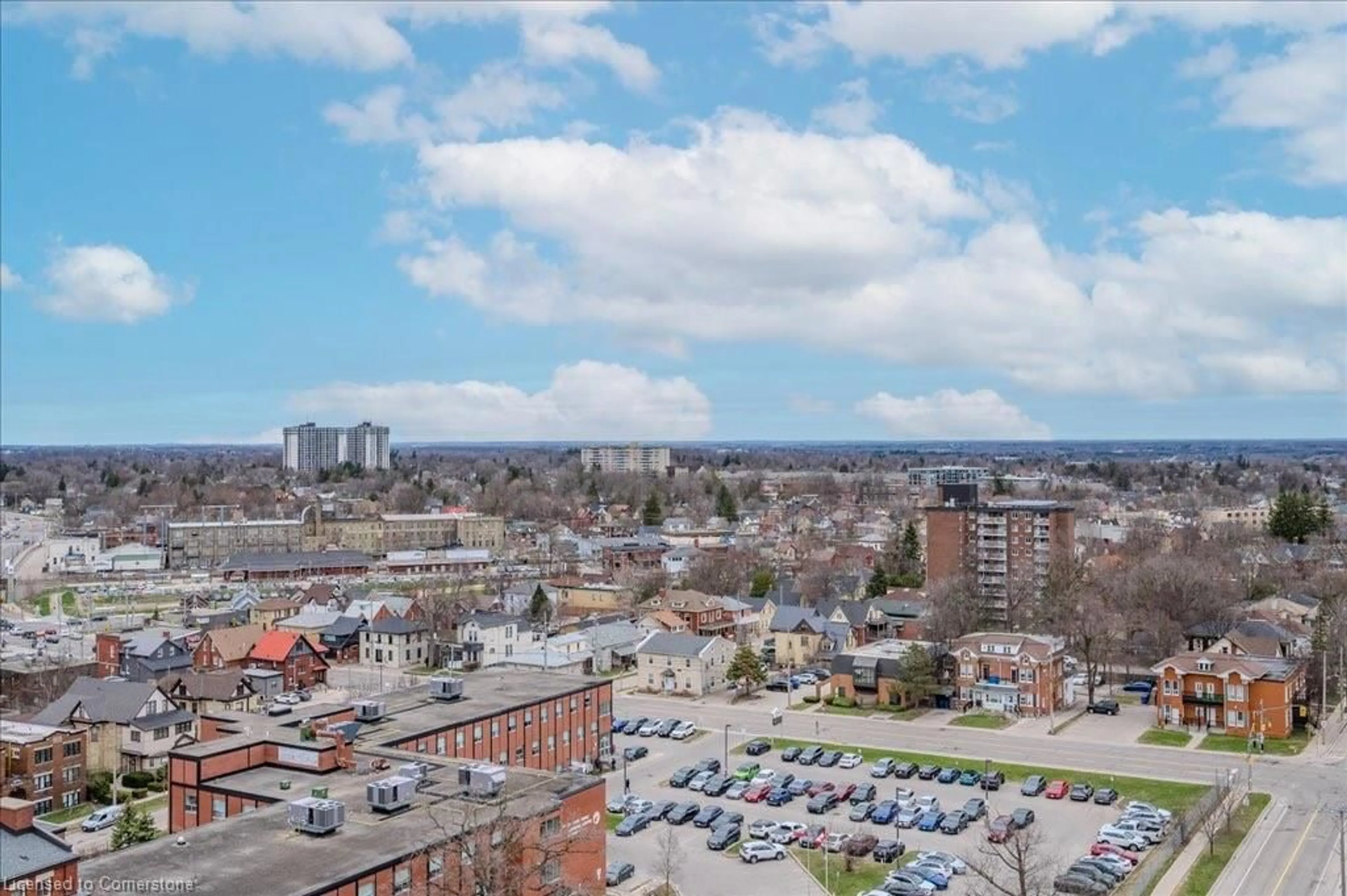 A pic from outside/outdoor area/front of a property/back of a property/a pic from drone, city buildings view from balcony for 85 Duke St #1412, Kitchener Ontario N2H 0B7