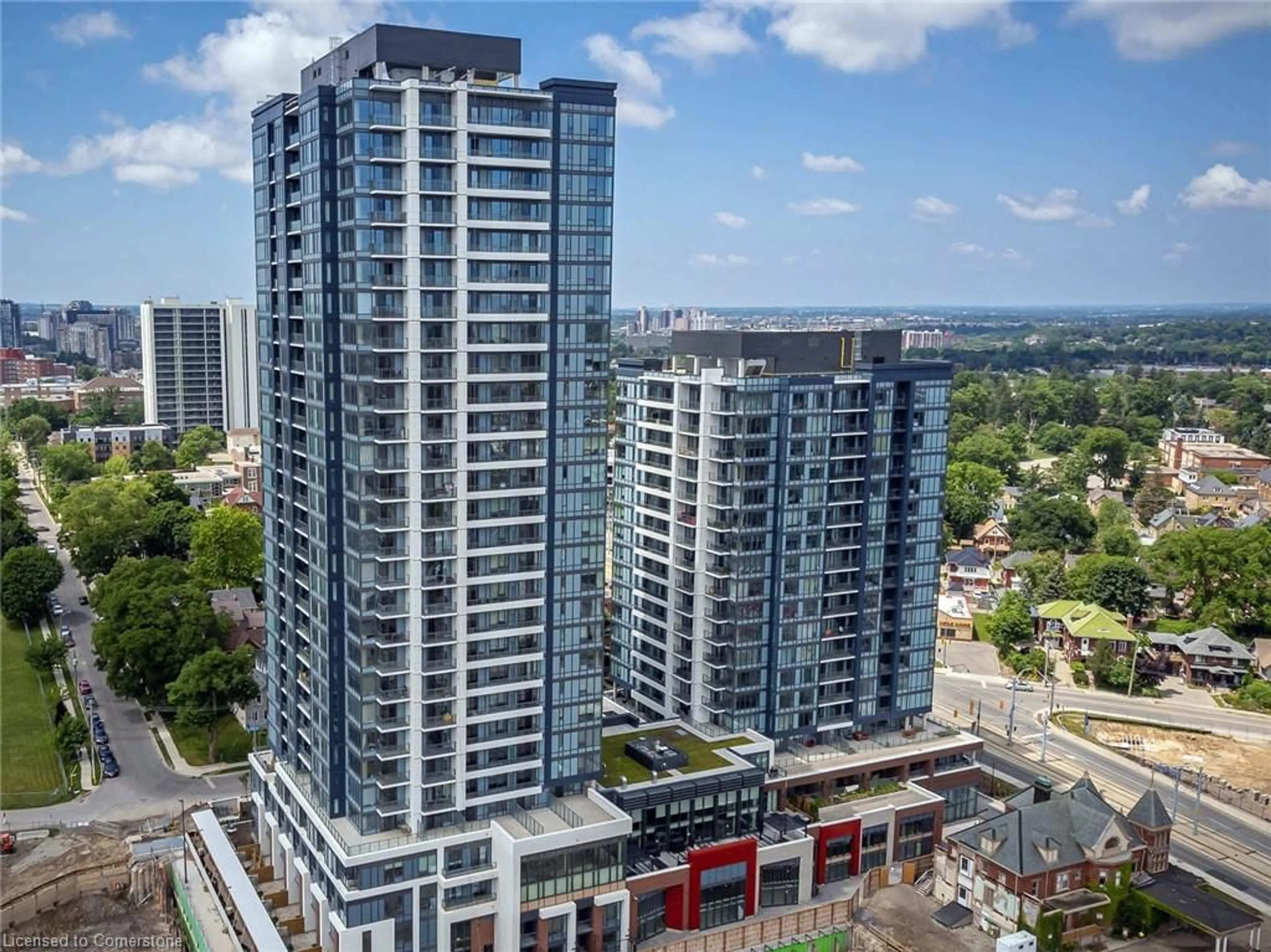 A pic from outside/outdoor area/front of a property/back of a property/a pic from drone, city buildings view from balcony for 5 Wellington St #1403, Kitchener Ontario N2G 1C7