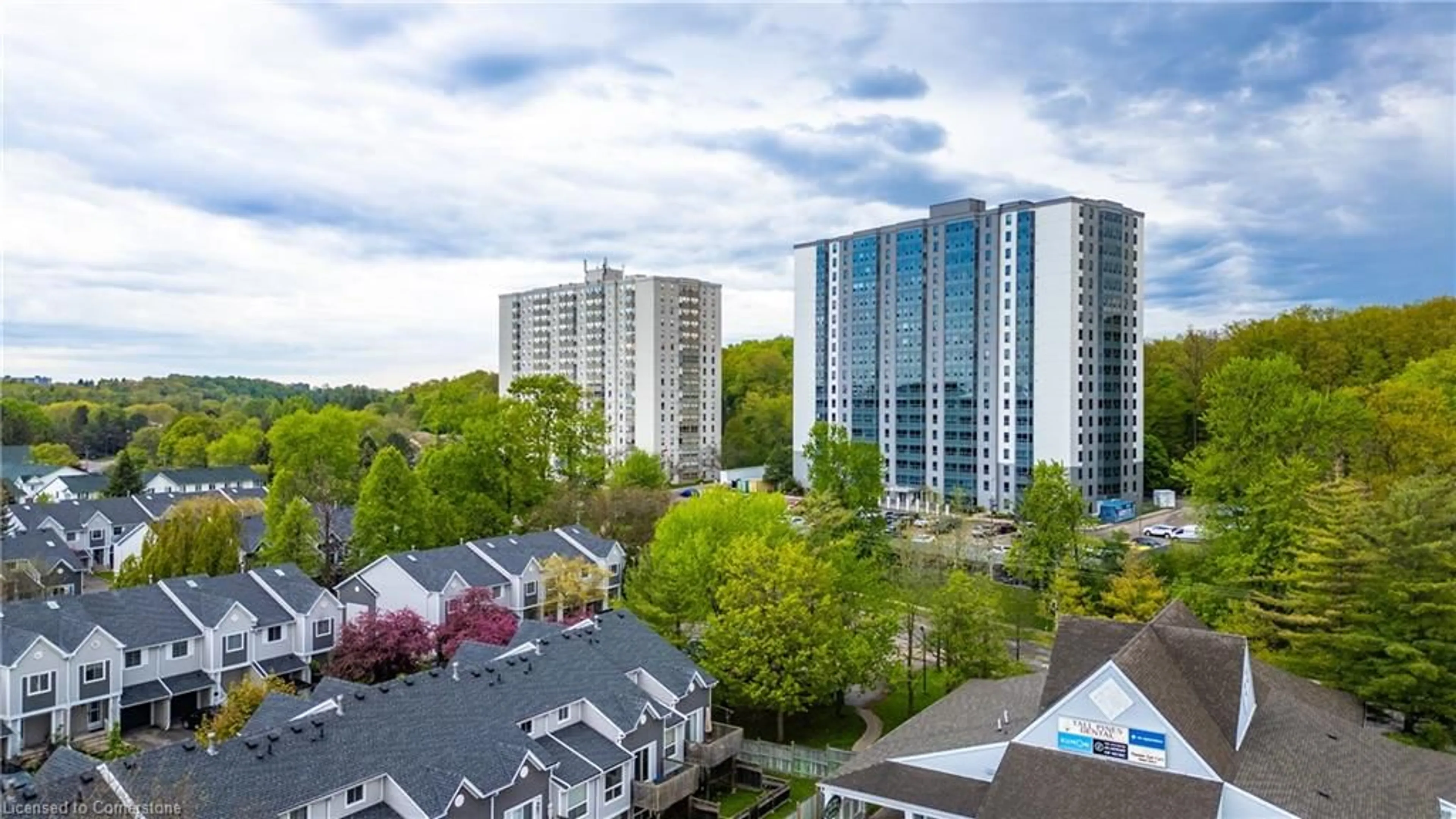 A pic from outside/outdoor area/front of a property/back of a property/a pic from drone, city buildings view from balcony for 55 Green Valley Dr #210, Kitchener Ontario N2P 1Z6