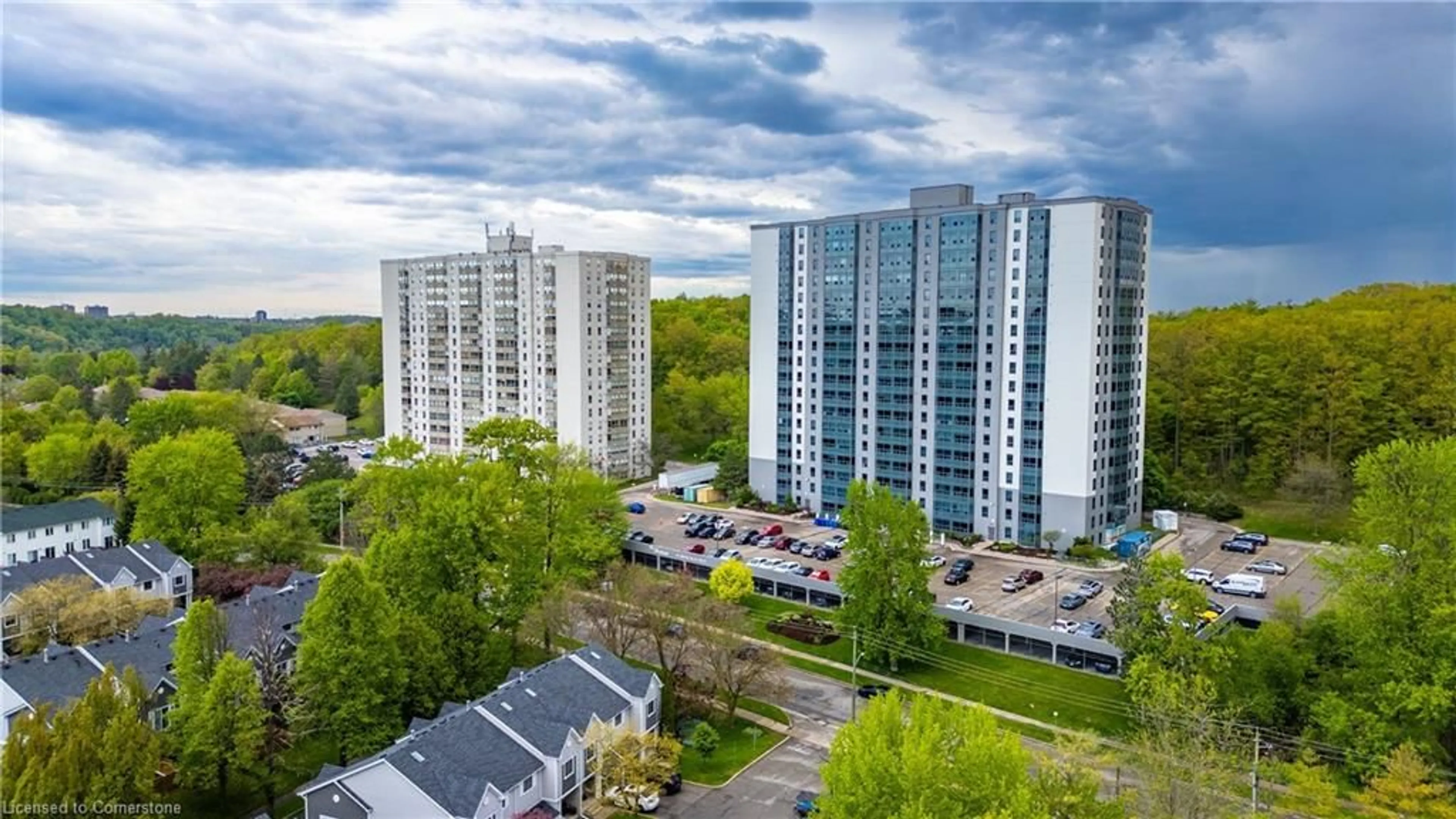 A pic from outside/outdoor area/front of a property/back of a property/a pic from drone, city buildings view from balcony for 55 Green Valley Dr #210, Kitchener Ontario N2P 1Z6