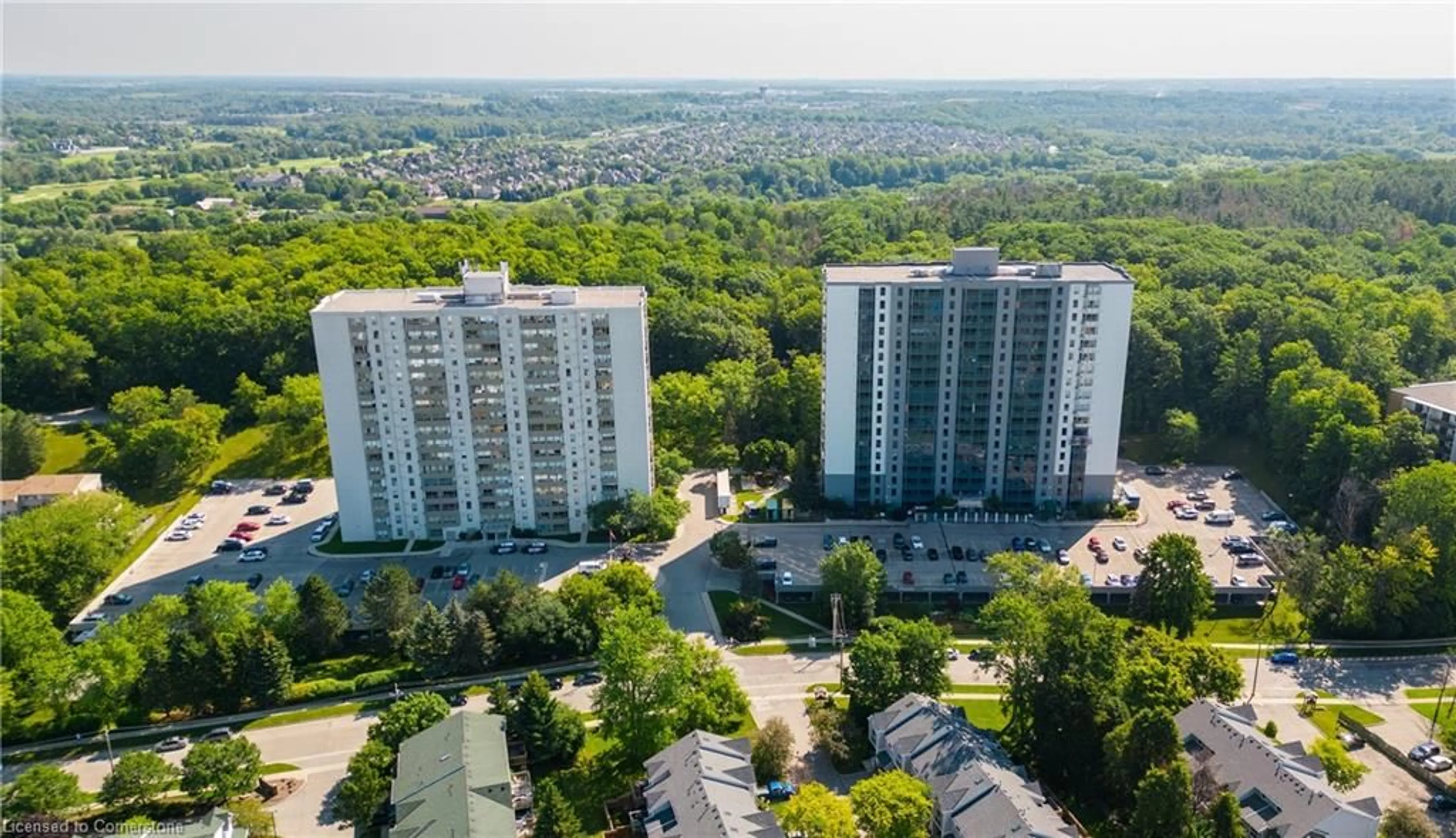 A pic from outside/outdoor area/front of a property/back of a property/a pic from drone, city buildings view from balcony for 55 Green Valley Dr #210, Kitchener Ontario N2P 1Z6
