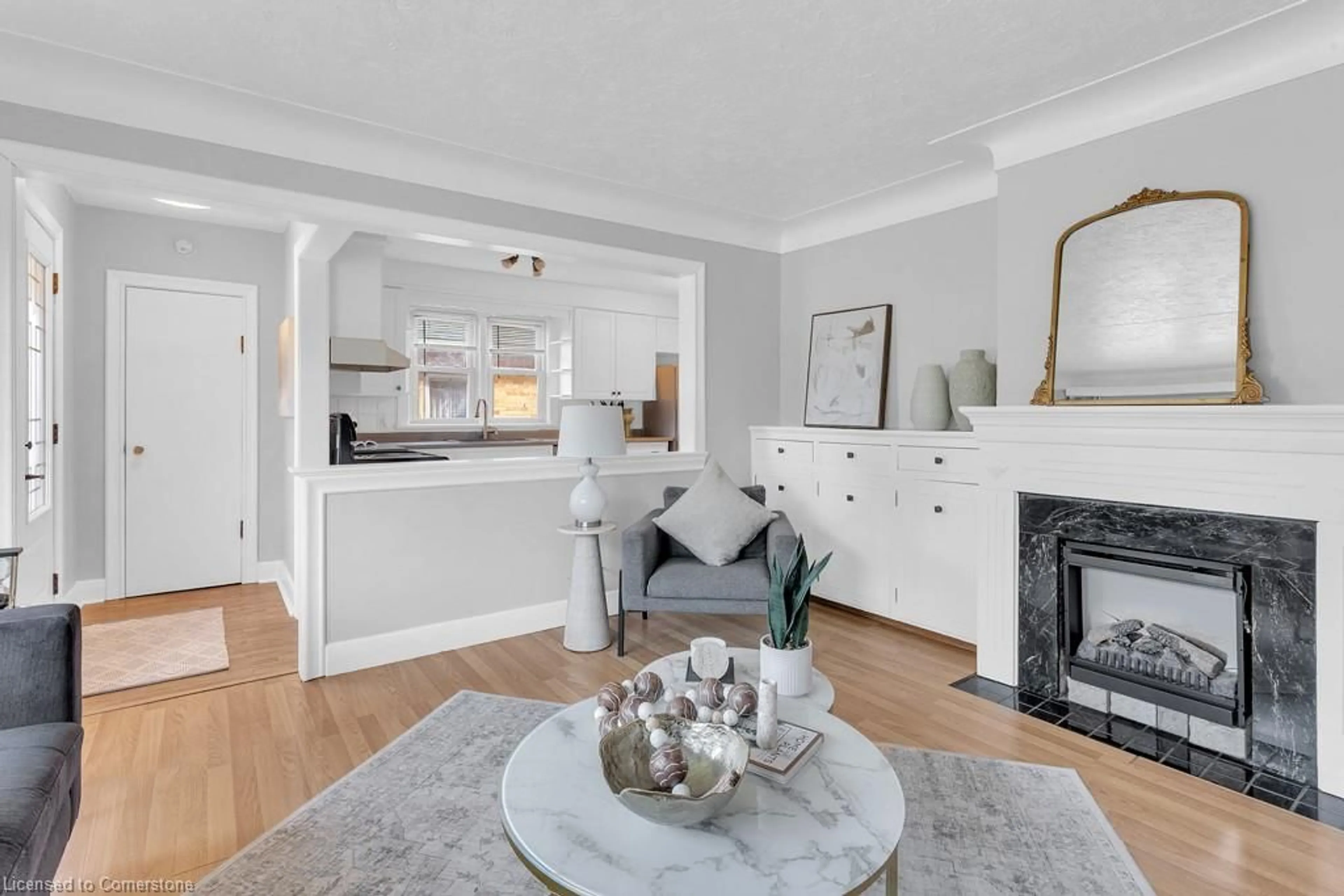 Living room with furniture, wood/laminate floor for 196 Patricia Ave, Kitchener Ontario N2M 1J7