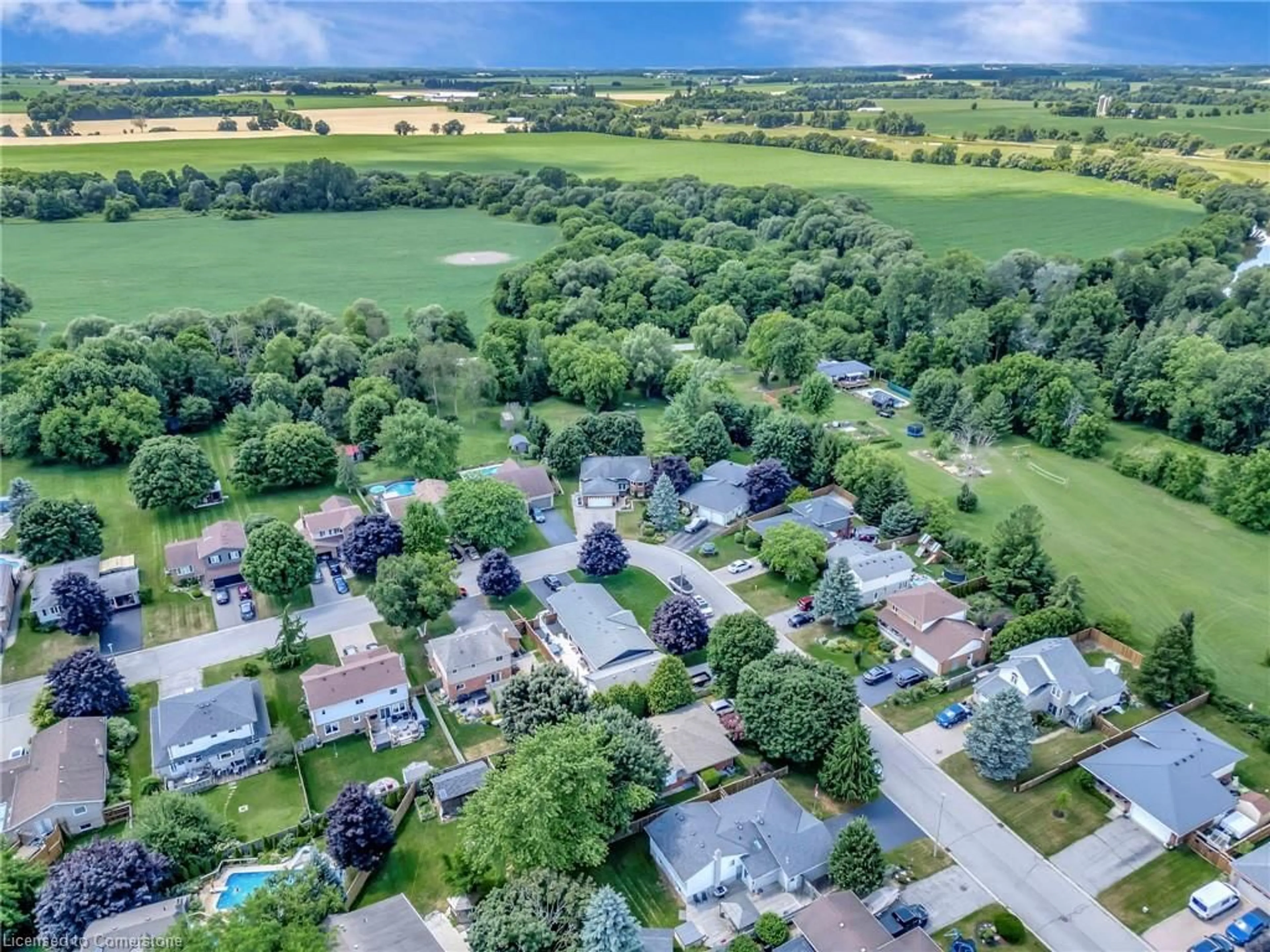 A pic from outside/outdoor area/front of a property/back of a property/a pic from drone, water/lake/river/ocean view for 120 Fennel St, Plattsville Ontario N0J 1S0