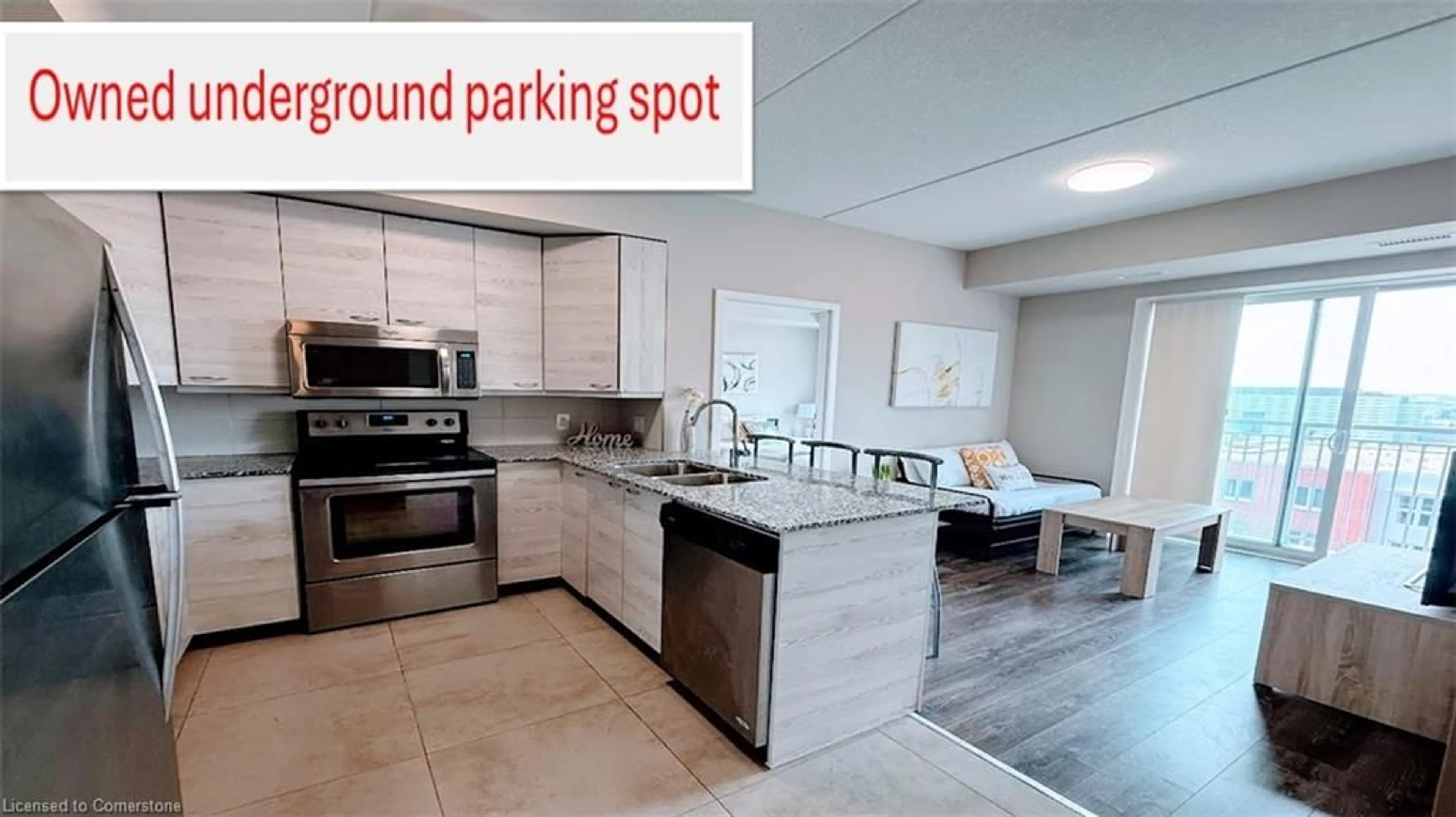 Open concept kitchen, ceramic/tile floor for 280 Lester Street #709, Waterloo Ontario N2L 0G2