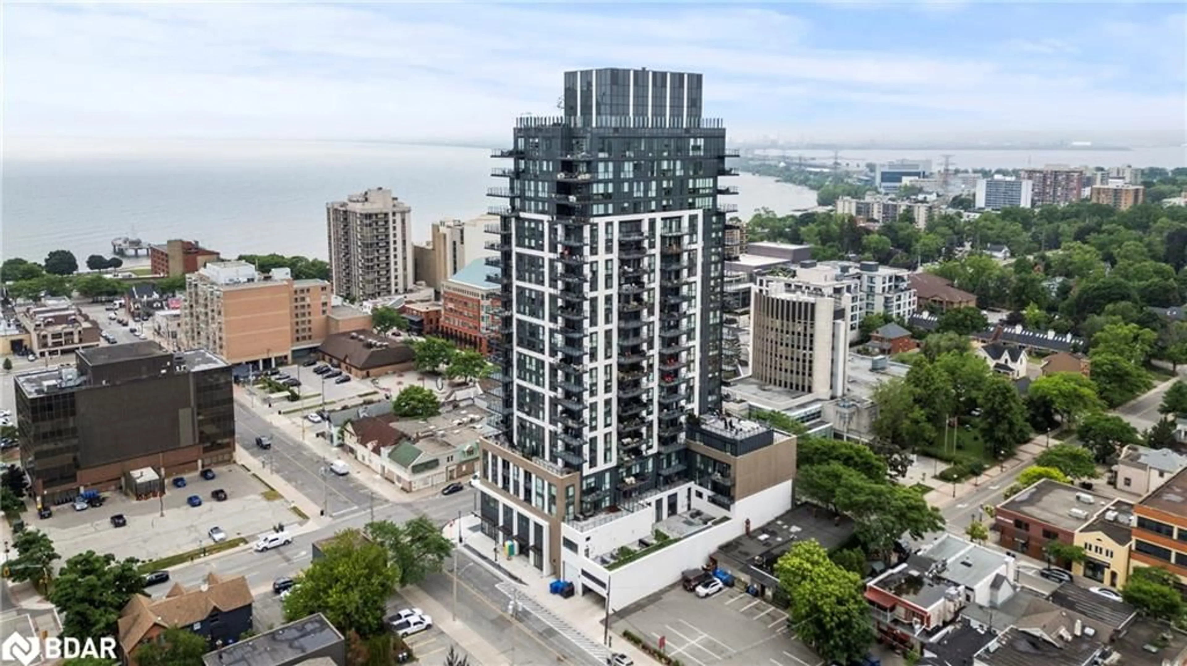 A pic from outside/outdoor area/front of a property/back of a property/a pic from drone, city buildings view from balcony for 2007 James Street St #307, Burlington Ontario L7R 0G7