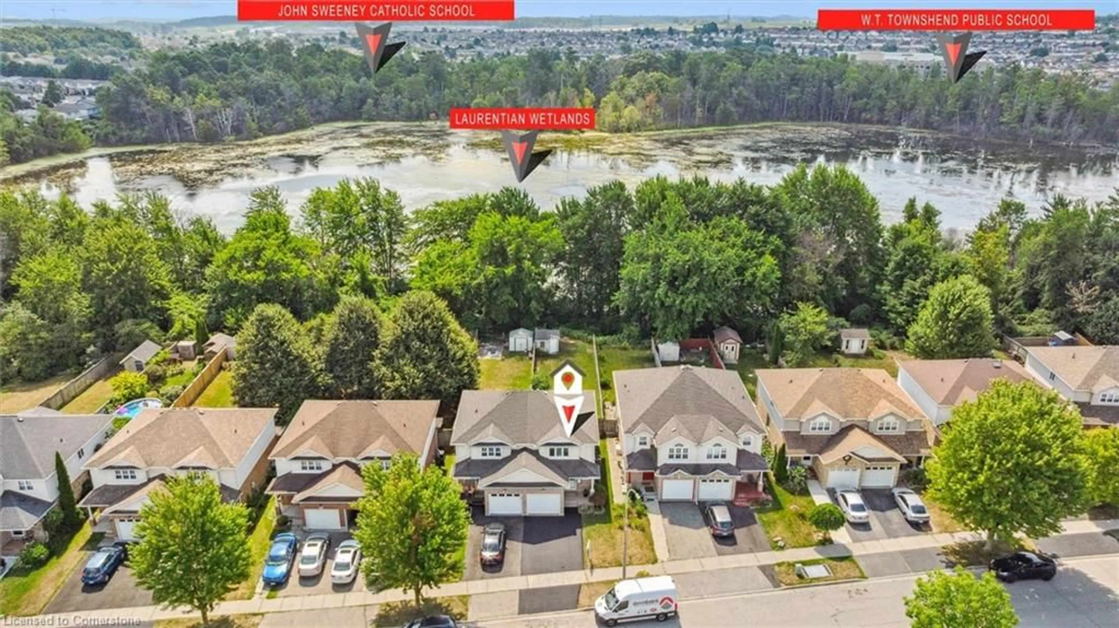 A pic from outside/outdoor area/front of a property/back of a property/a pic from drone, water/lake/river/ocean view for 47 Watercress Crt, Kitchener Ontario N2E 3S7