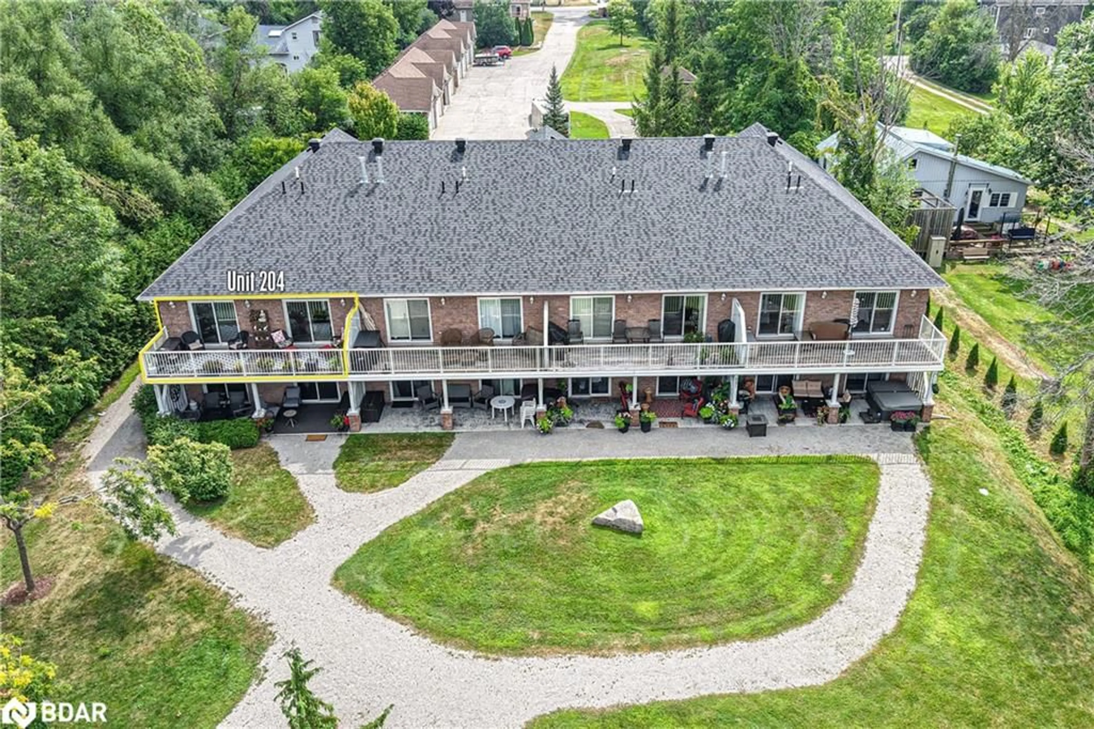 A pic from outside/outdoor area/front of a property/back of a property/a pic from drone, water/lake/river/ocean view for 43 Creighton St #204, Ramara Ontario L3V 1B1