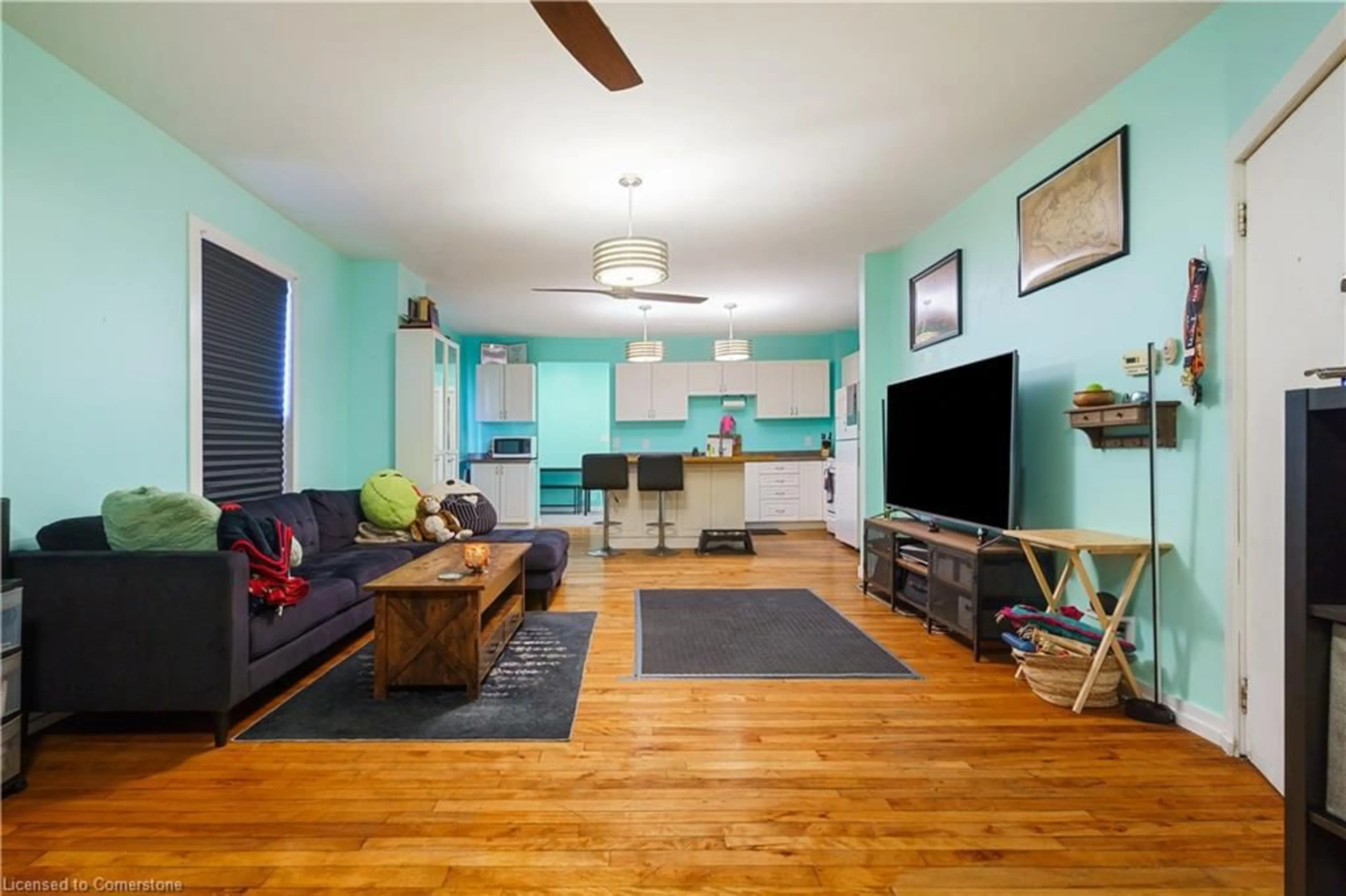 Living room with furniture, wood/laminate floor for 219 Avondale St, Hamilton Ontario L8L 7C4