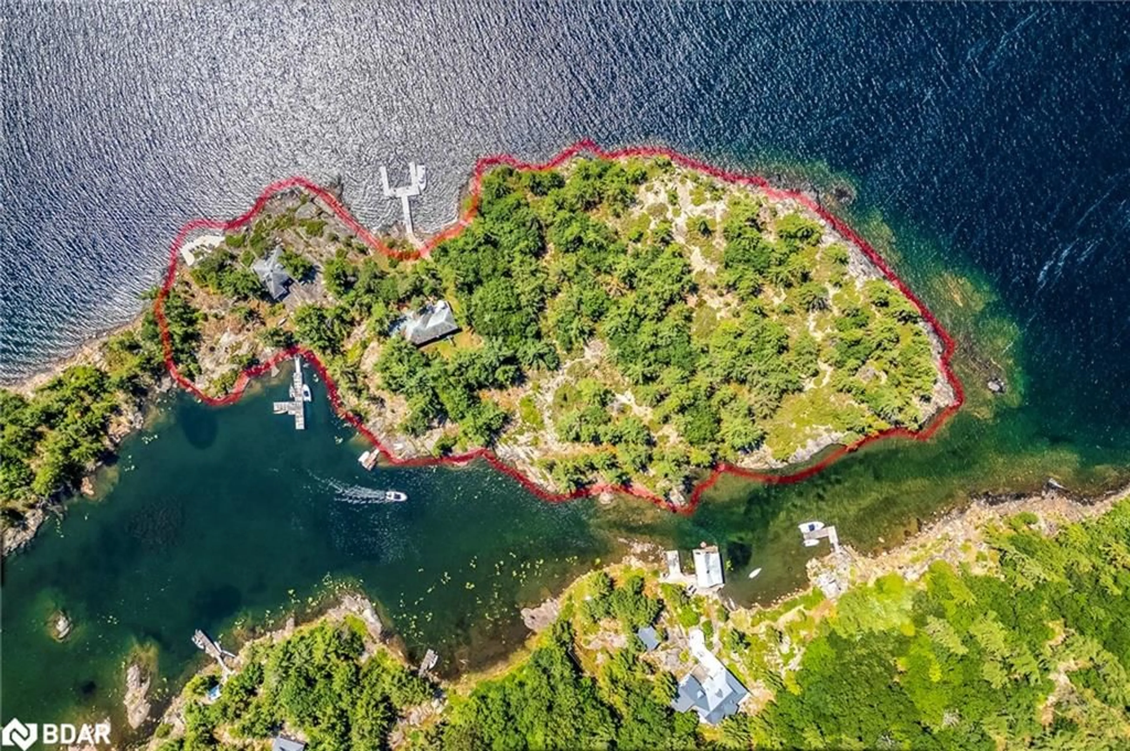 A pic from outside/outdoor area/front of a property/back of a property/a pic from drone, water/lake/river/ocean view for B324 Ellen Island, The Archipelago Ontario P0C 2L9