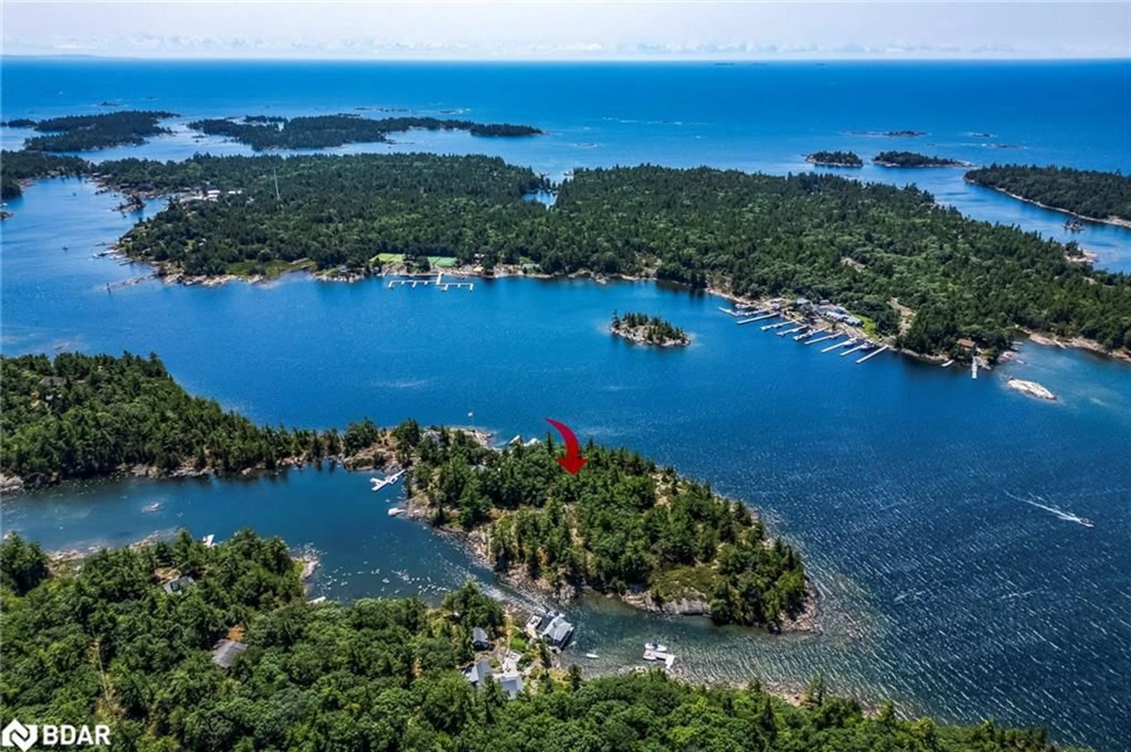 A pic from outside/outdoor area/front of a property/back of a property/a pic from drone, water/lake/river/ocean view for B324 Ellen Island, The Archipelago Ontario P0C 2L9