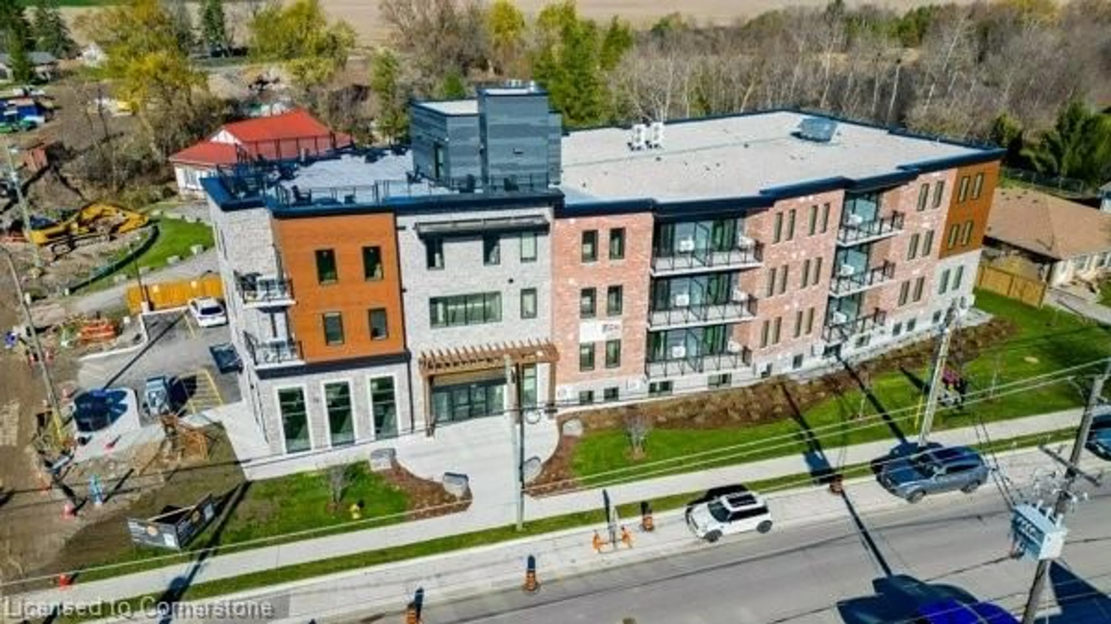 A pic from outside/outdoor area/front of a property/back of a property/a pic from drone, city buildings view from balcony for 162 Snyders Rd #411, Baden Ontario N3A 0G6