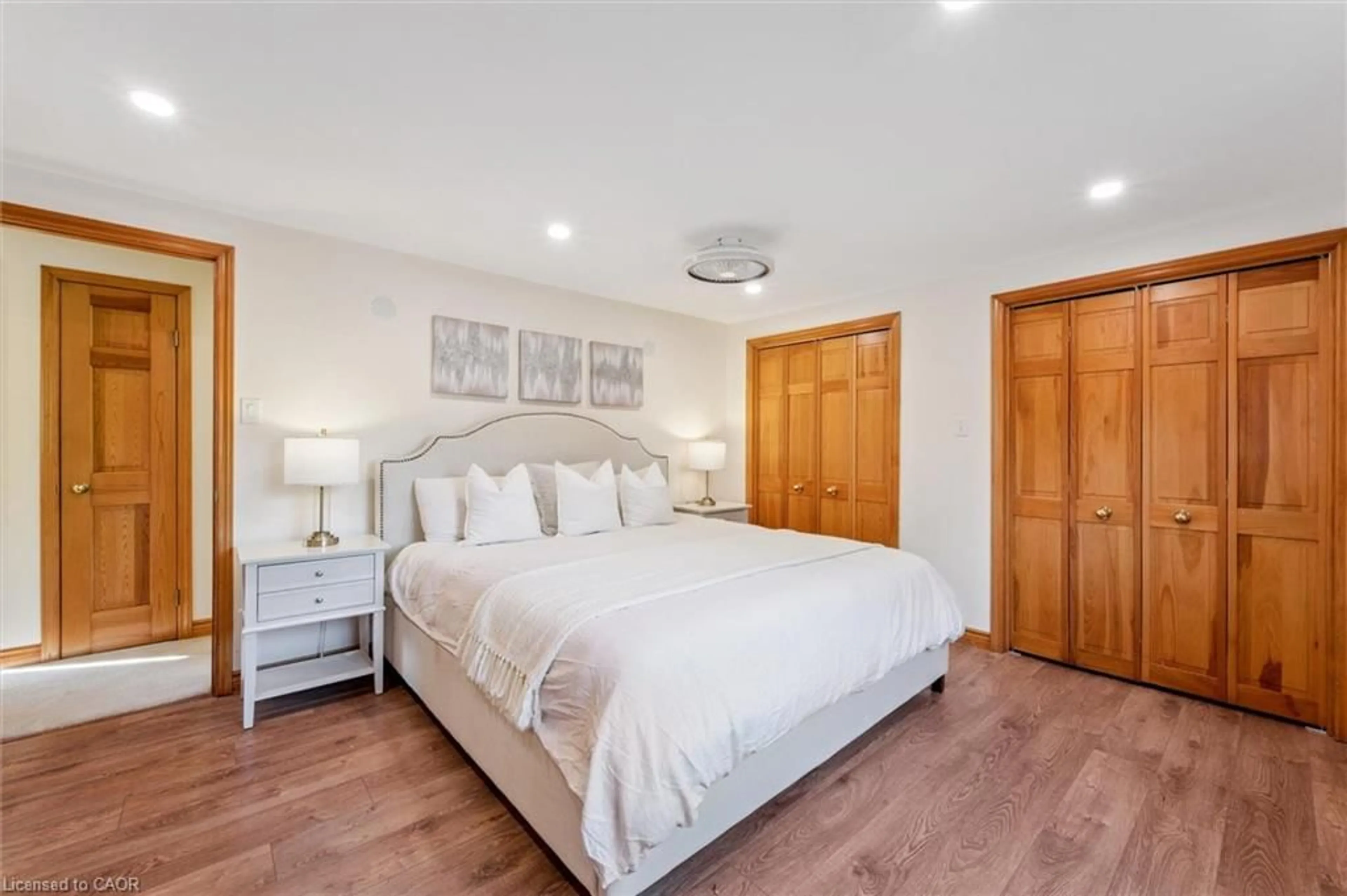 Bedroom with bed, wood/laminate floor for 53 Hincks St, New Hamburg Ontario N3A 2A2