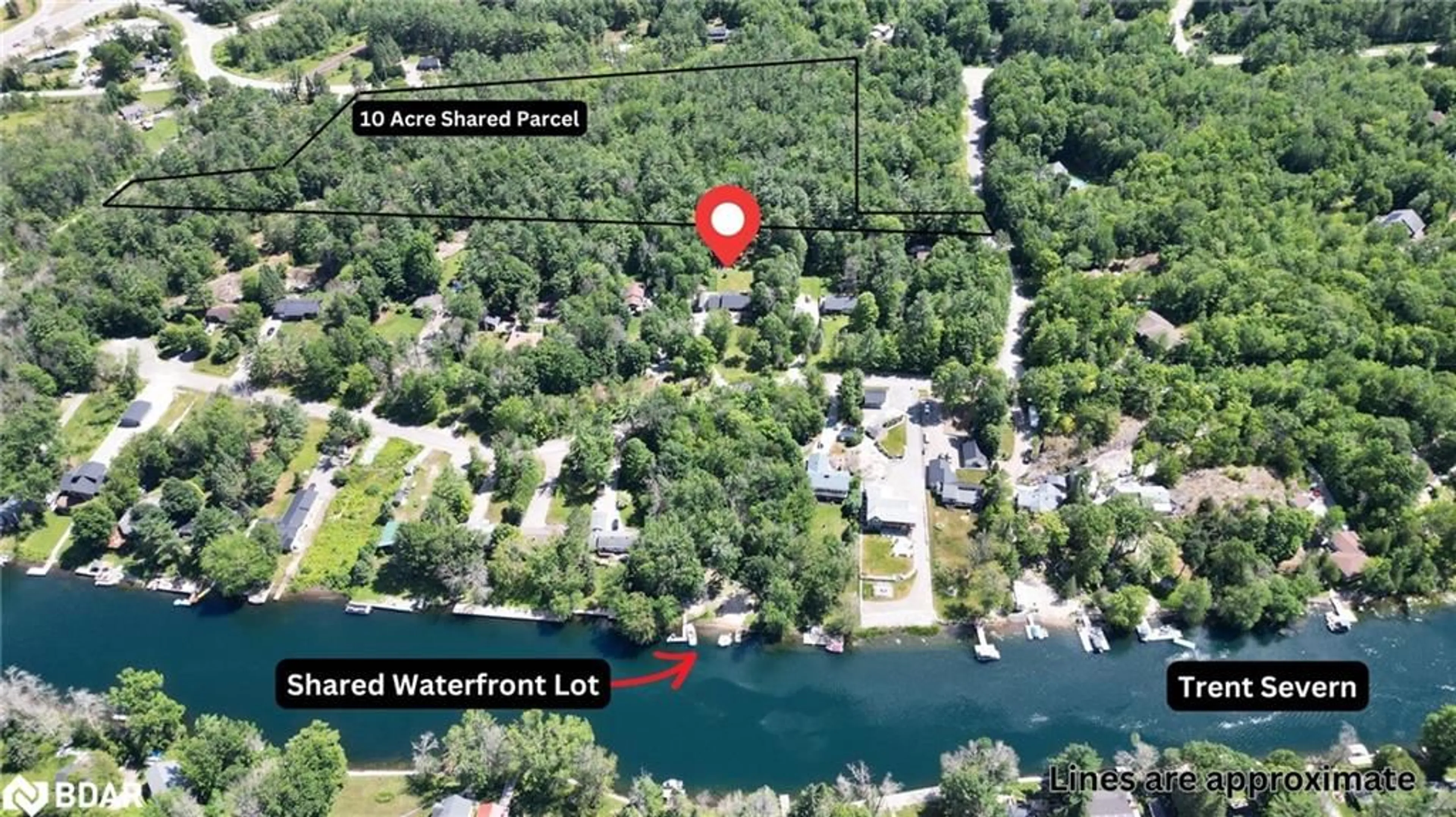 A pic from outside/outdoor area/front of a property/back of a property/a pic from drone, water/lake/river/ocean view for 4557 Trent Trail, Washago Ontario L0K 2B0