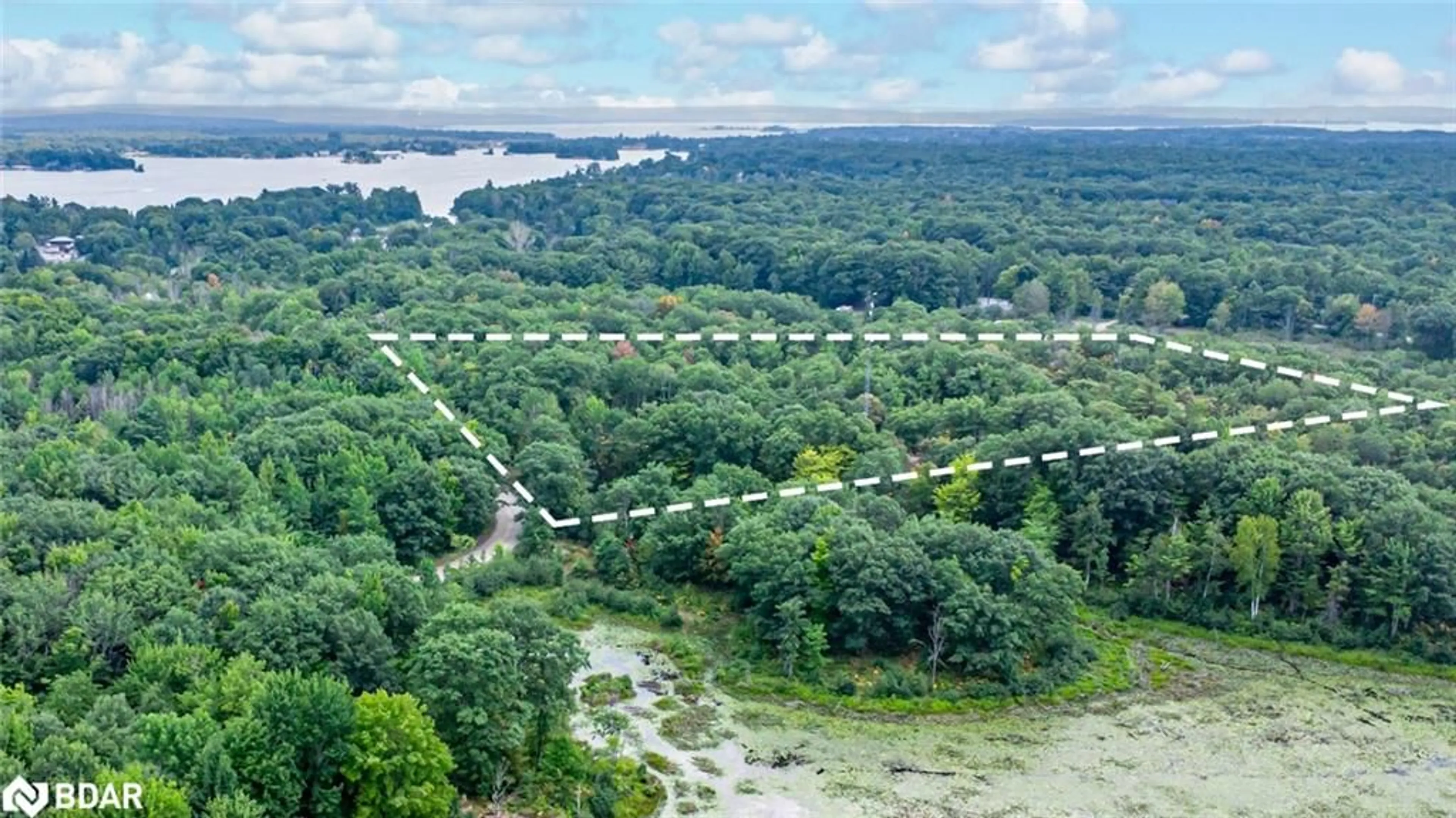 A pic from outside/outdoor area/front of a property/back of a property/a pic from drone, water/lake/river/ocean view for LOT A 87 Corrievale Rd, Port Severn Ontario L0K 1S0