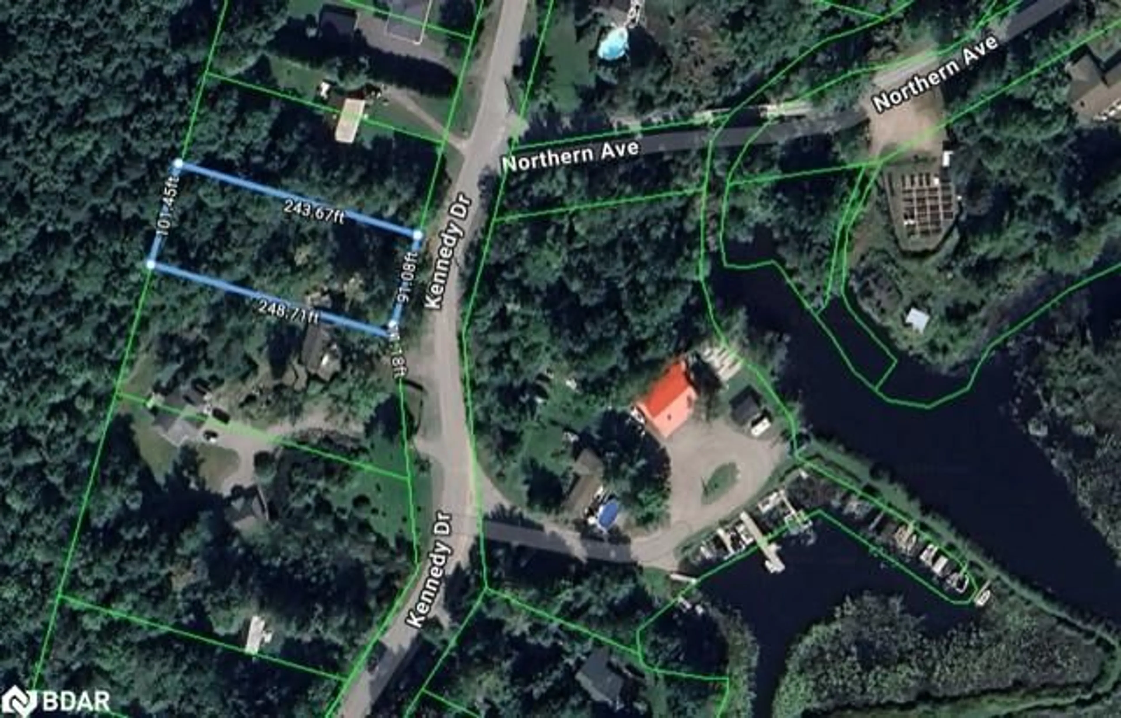 A pic from outside/outdoor area/front of a property/back of a property/a pic from drone, water/lake/river/ocean view for 400 Kennedy Dr, Bobcaygeon Ontario K0M 1A0