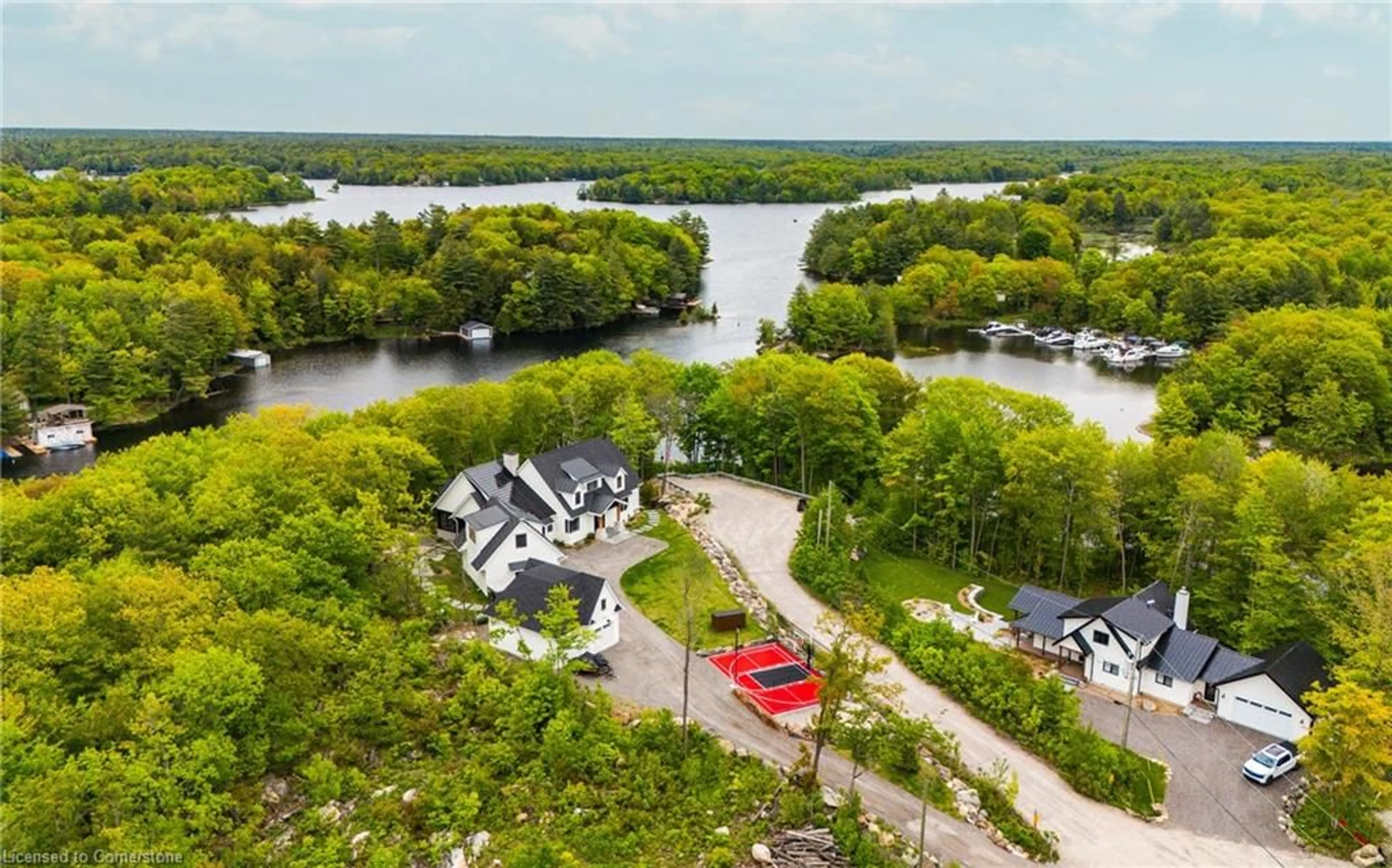 A pic from outside/outdoor area/front of a property/back of a property/a pic from drone, water/lake/river/ocean view for 3524 Isla Way, Port Severn Ontario L0K 1S0