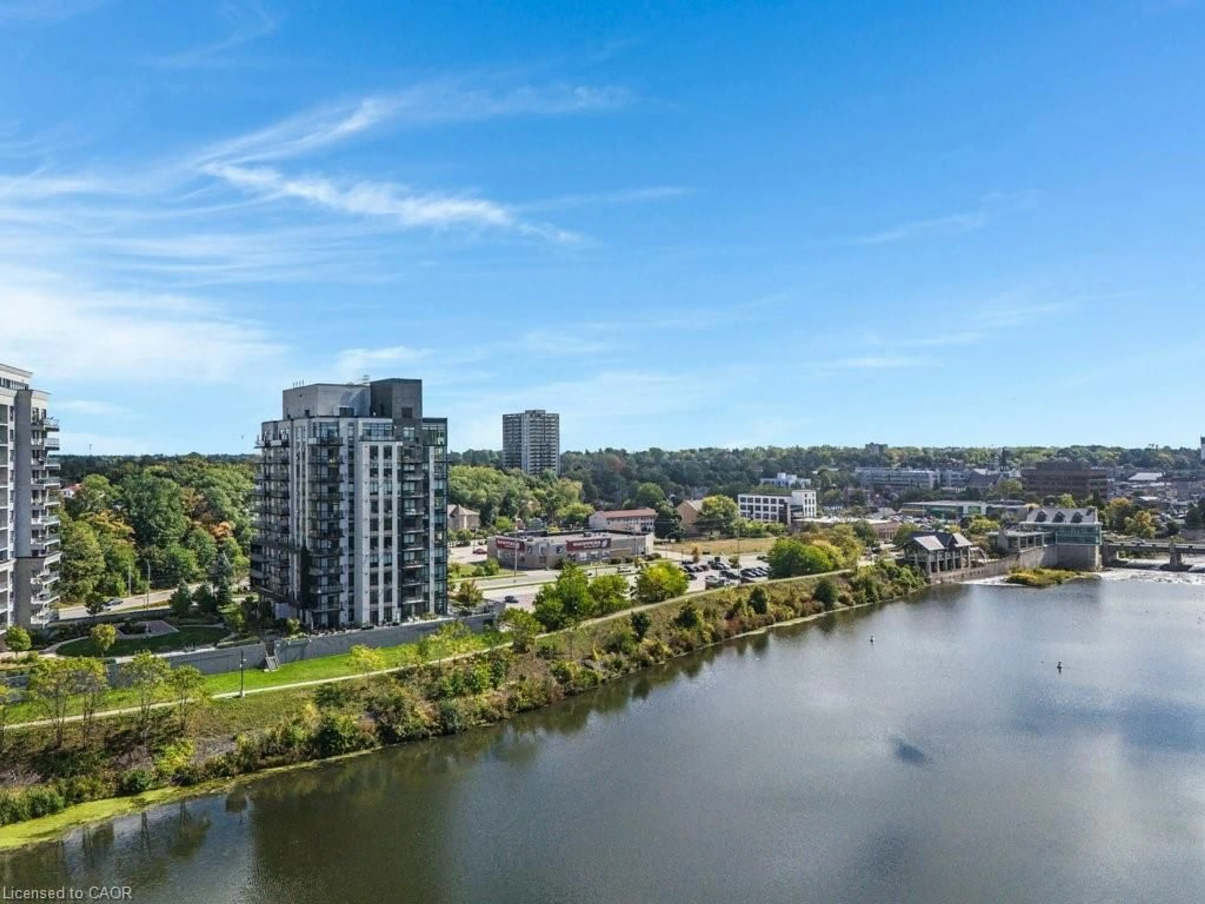 A pic from outside/outdoor area/front of a property/back of a property/a pic from drone, water/lake/river/ocean view for 150 Water St #301, Cambridge Ontario N1R 0B5