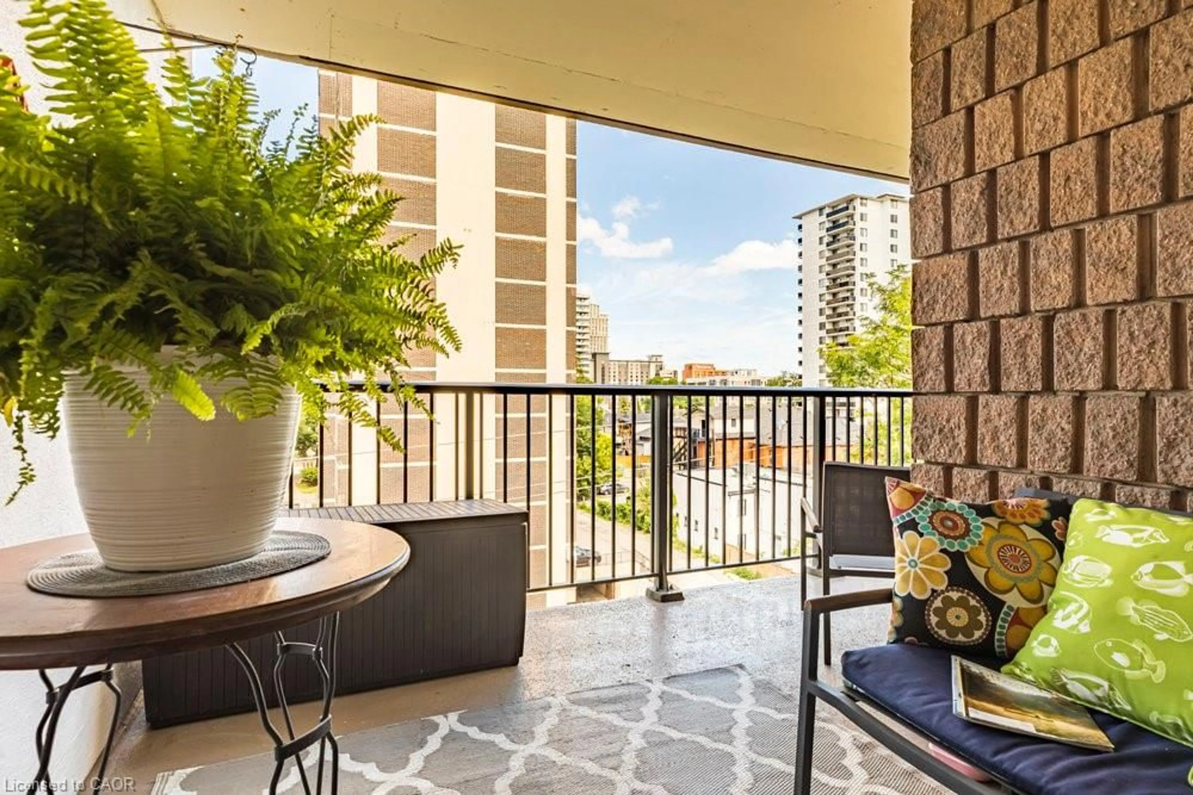Patio, city buildings view from balcony for 165 Bold St #603, Hamilton Ontario L8P 1V4