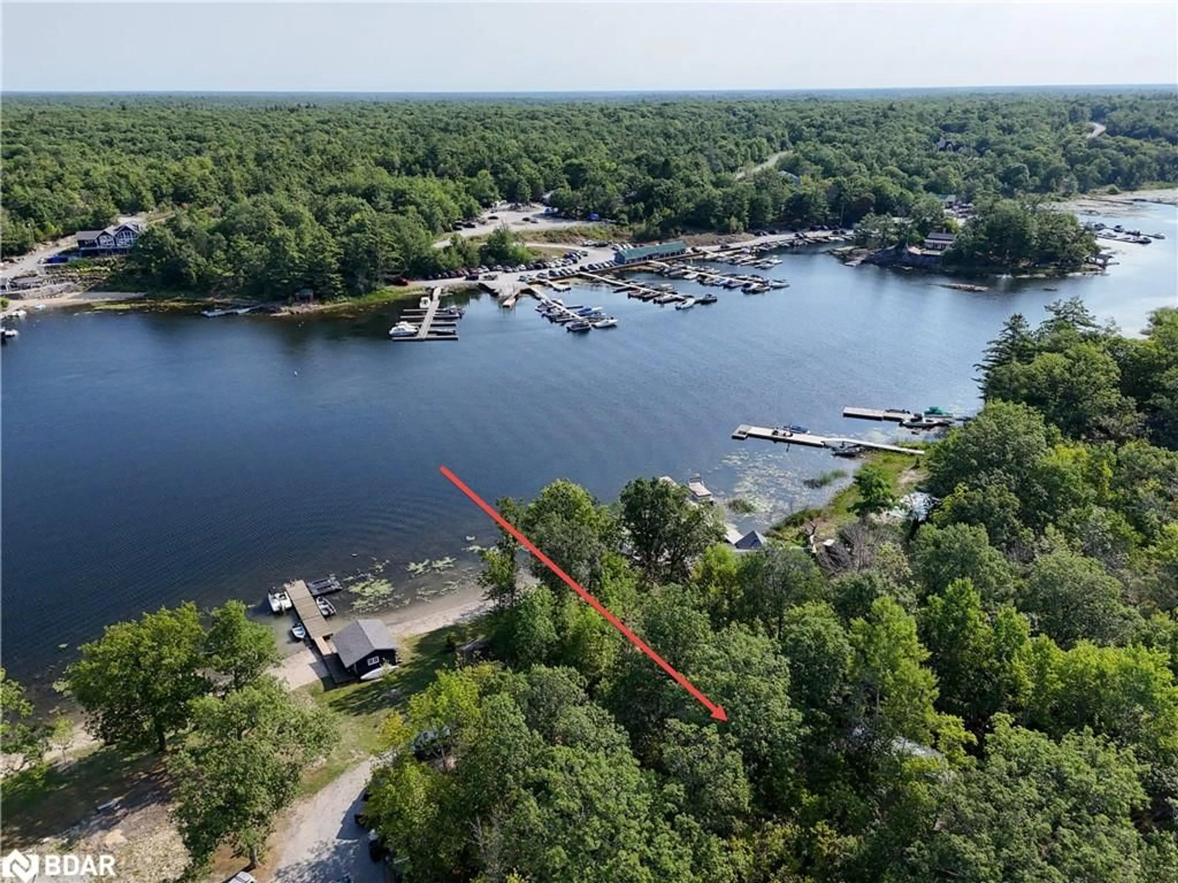 A pic from outside/outdoor area/front of a property/back of a property/a pic from drone, water/lake/river/ocean view for 30 Birch Acres Dr, Port Severn Ontario L0K 1S0