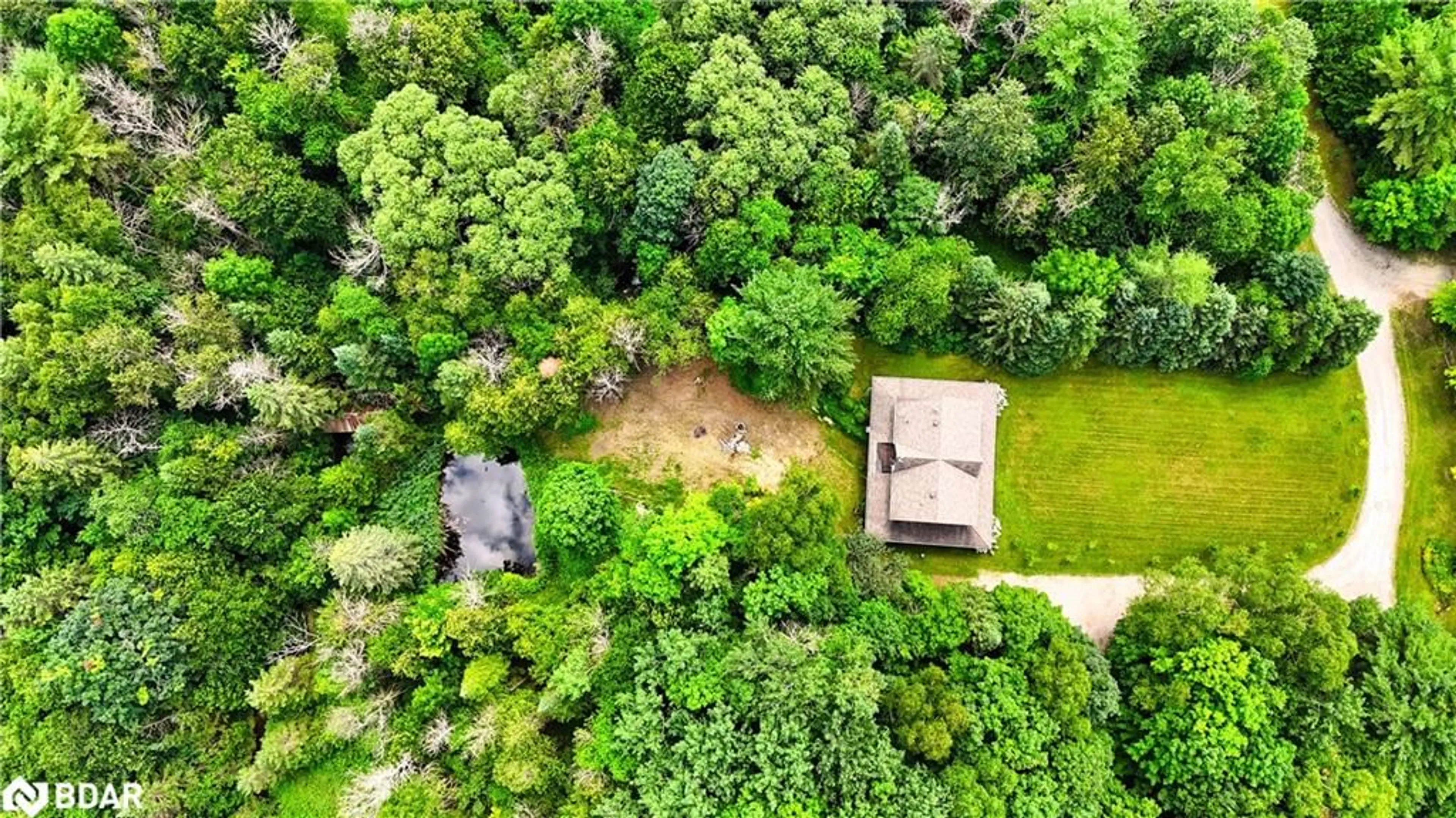 A pic from outside/outdoor area/front of a property/back of a property/a pic from drone, forest/trees view for 1390 Warminster Sideroad, Oro-Medonte Ontario L0K 2G0