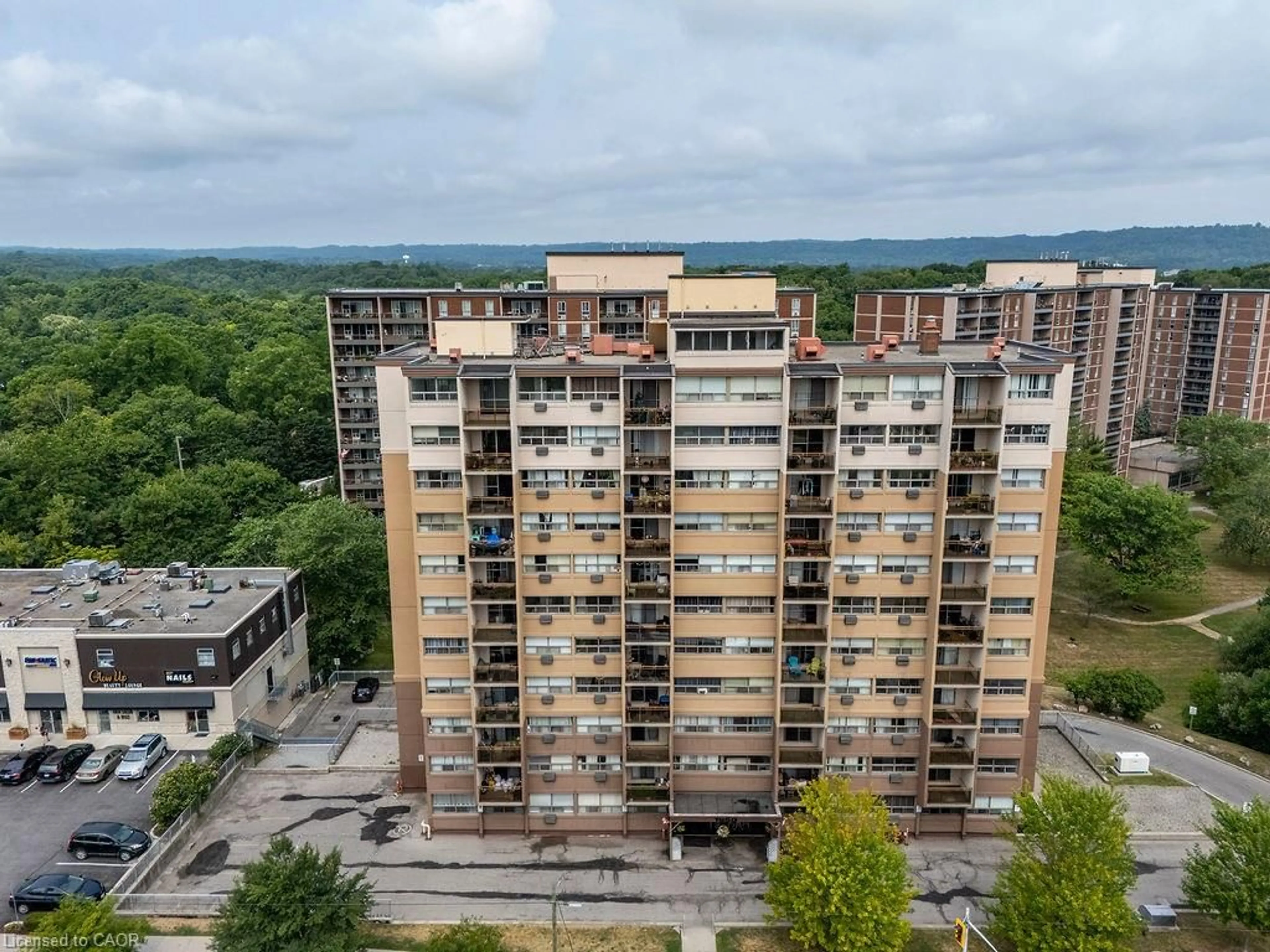 A pic from outside/outdoor area/front of a property/back of a property/a pic from drone, city buildings view from balcony for 1950 Main St #202, Hamilton Ontario L8S 4M9