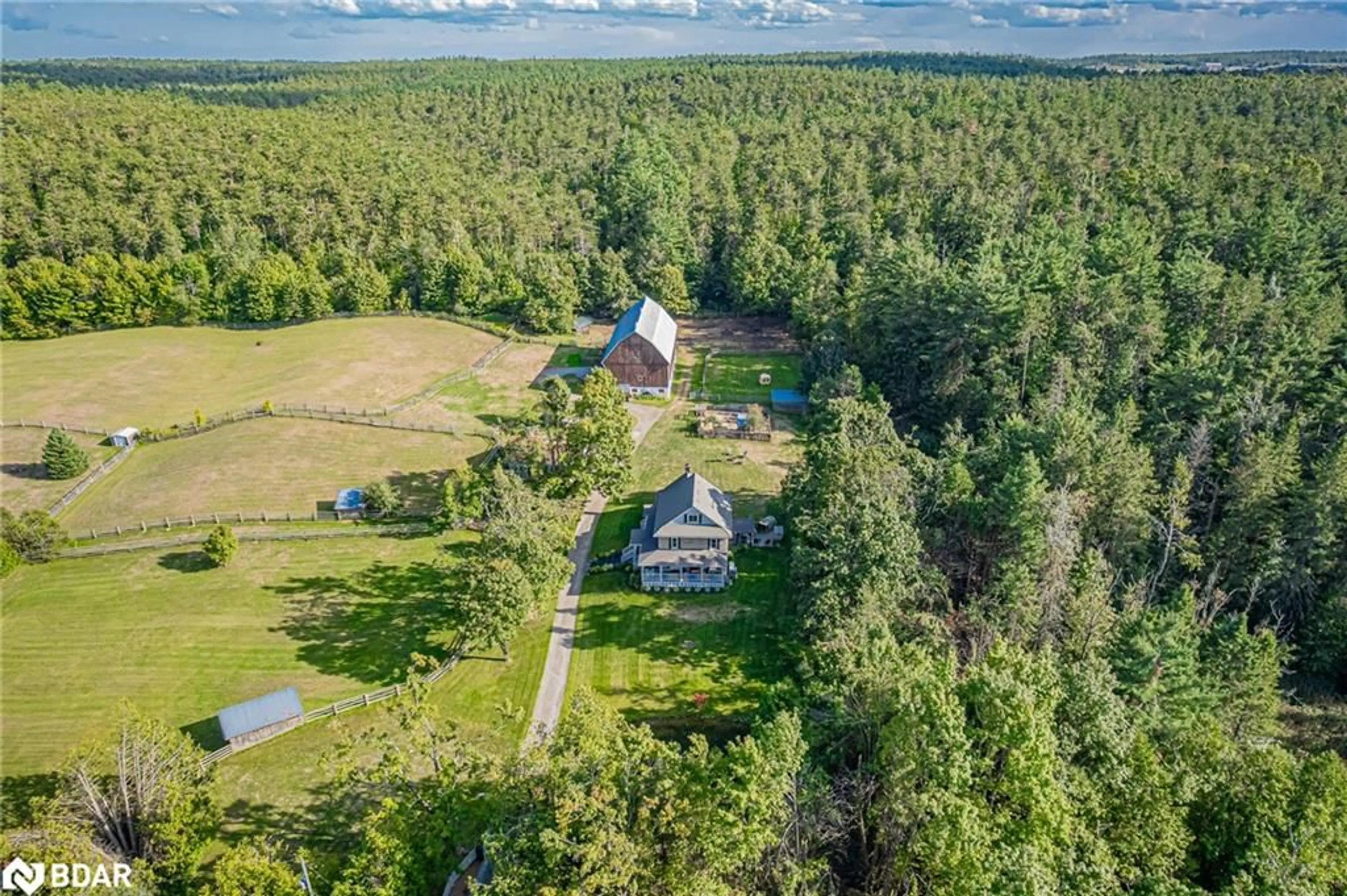 A pic from outside/outdoor area/front of a property/back of a property/a pic from drone, water/lake/river/ocean view for 305 Bass Lake Sideroad East Side Road, Oro-Medonte Ontario L0L 2E0