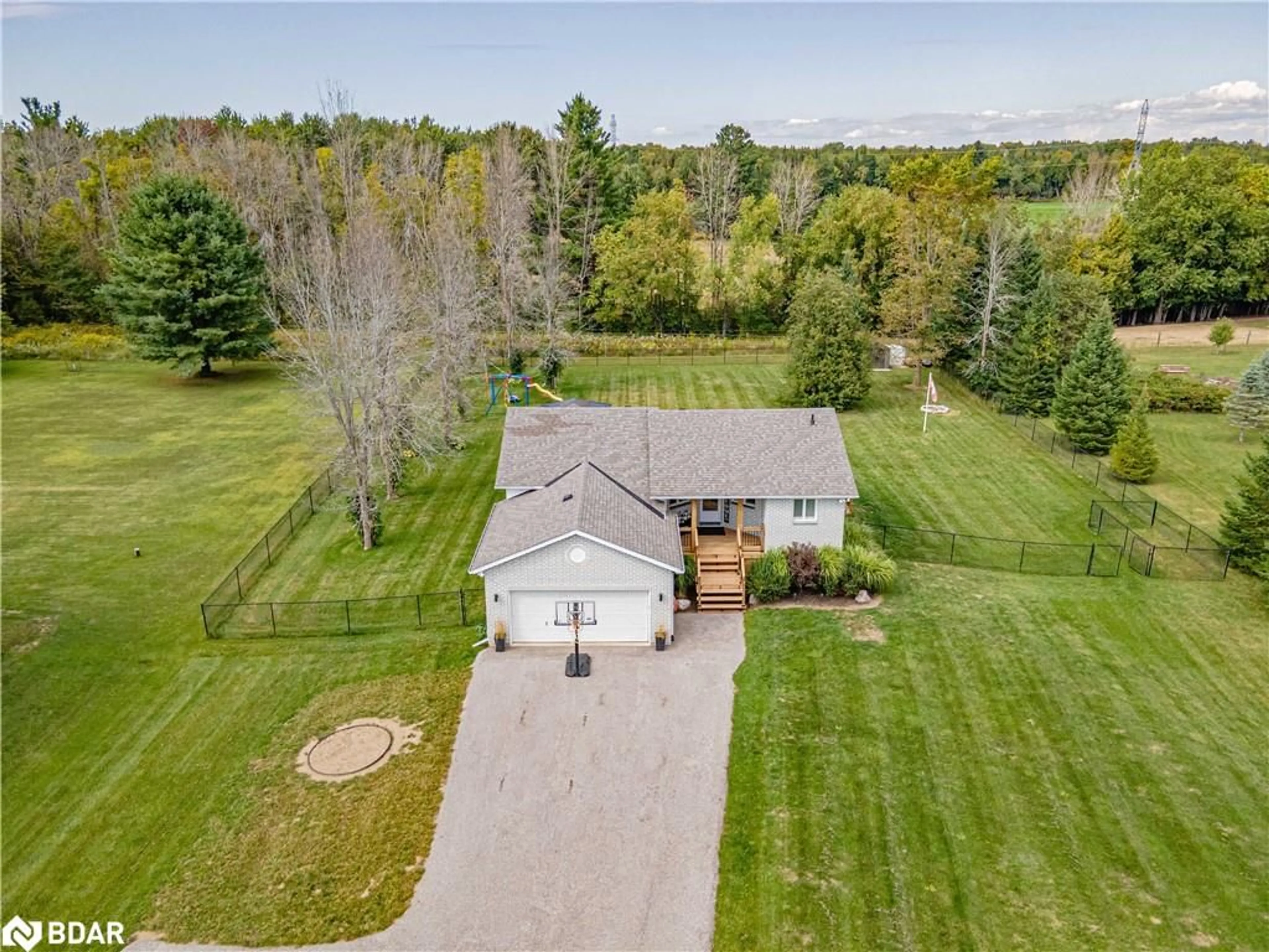 A pic from outside/outdoor area/front of a property/back of a property/a pic from drone, water/lake/river/ocean view for 5274 5 Sunnidale Conc, New Lowell Ontario L0M 1N0