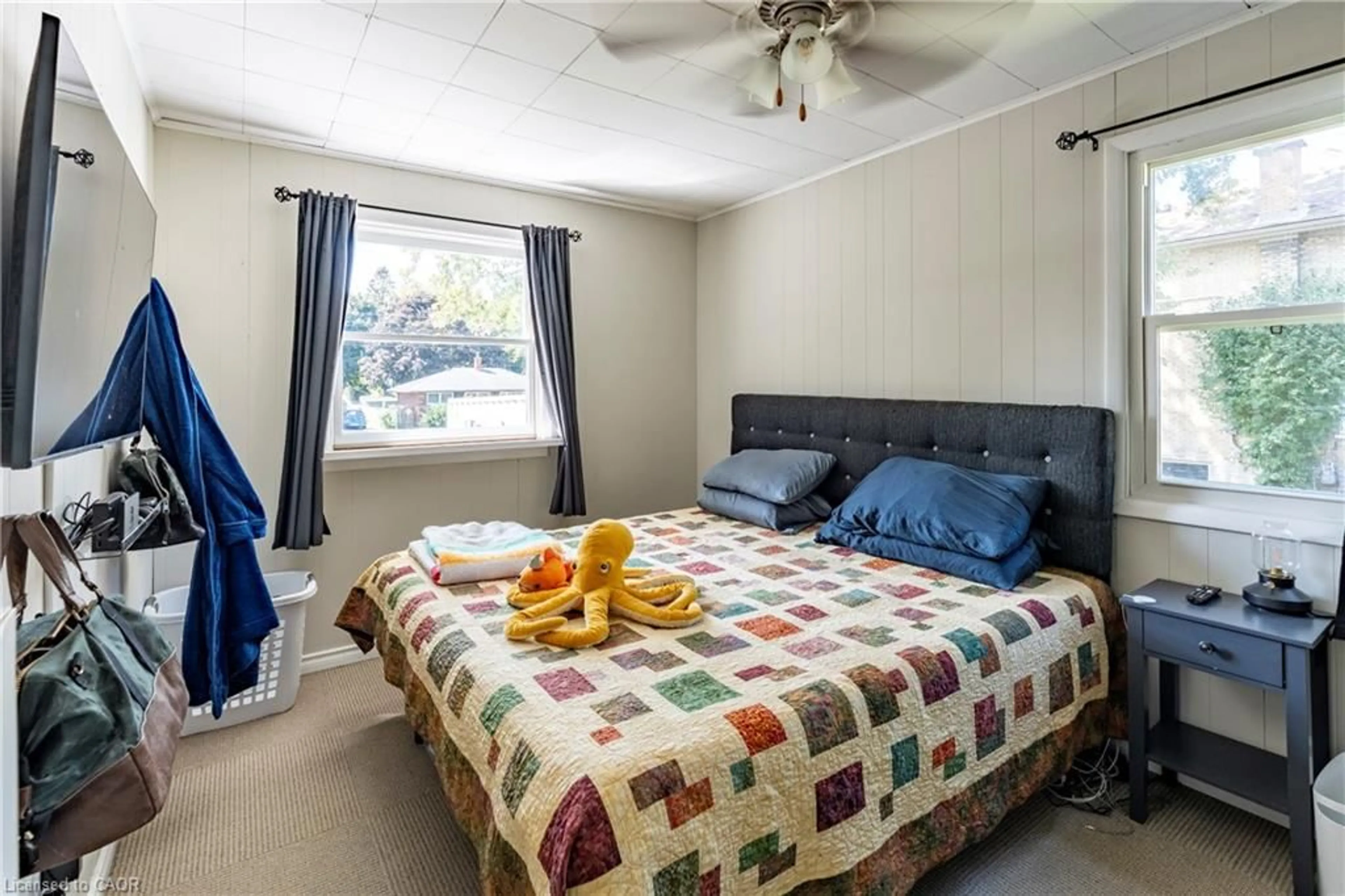 Bedroom with bed, carpet floor for 83 Winston Blvd, Cambridge Ontario N3C 1L5