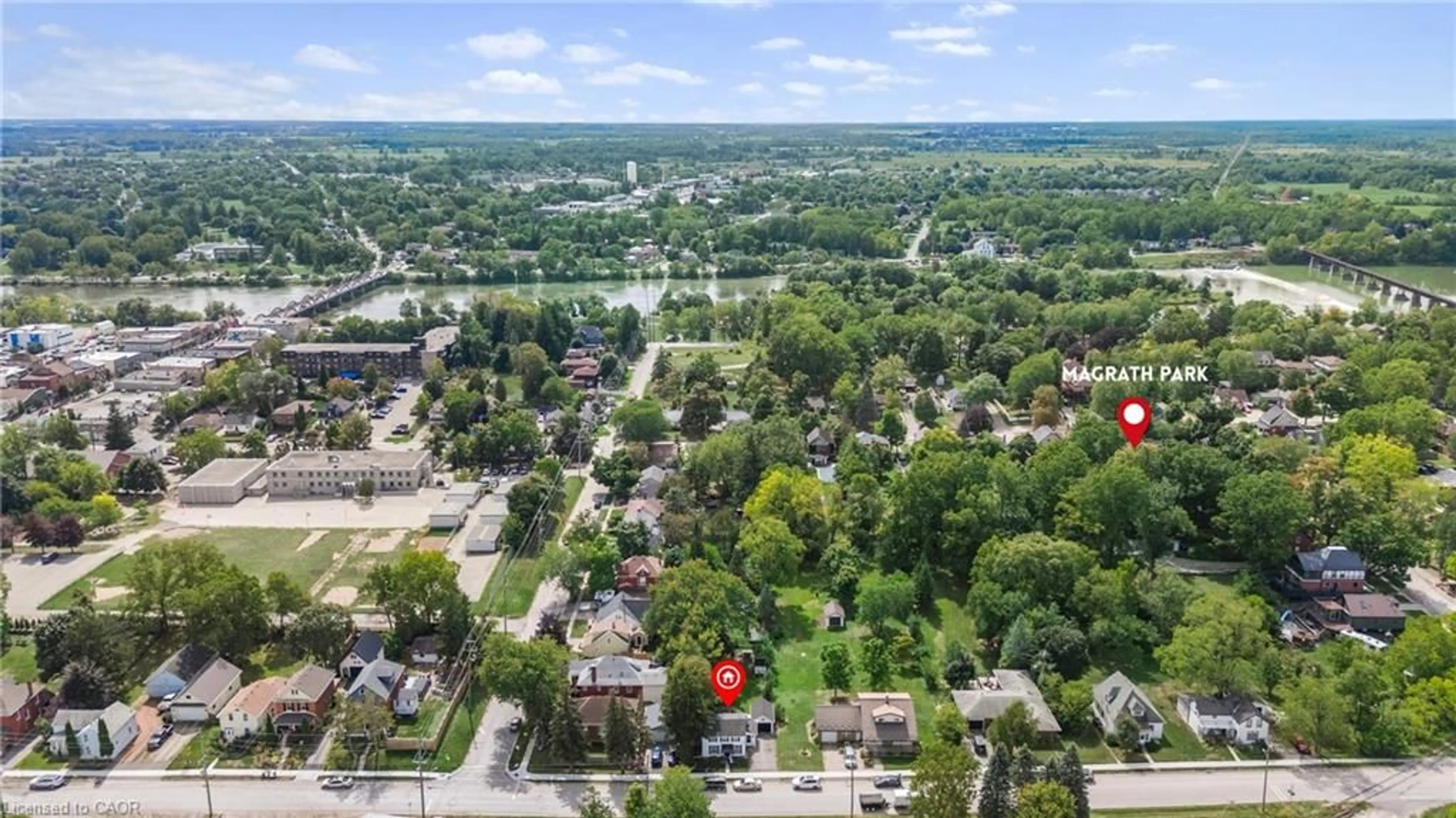 A pic from outside/outdoor area/front of a property/back of a property/a pic from drone, water/lake/river/ocean view for 83 Orkney St, Caledonia Ontario N3W 1B1