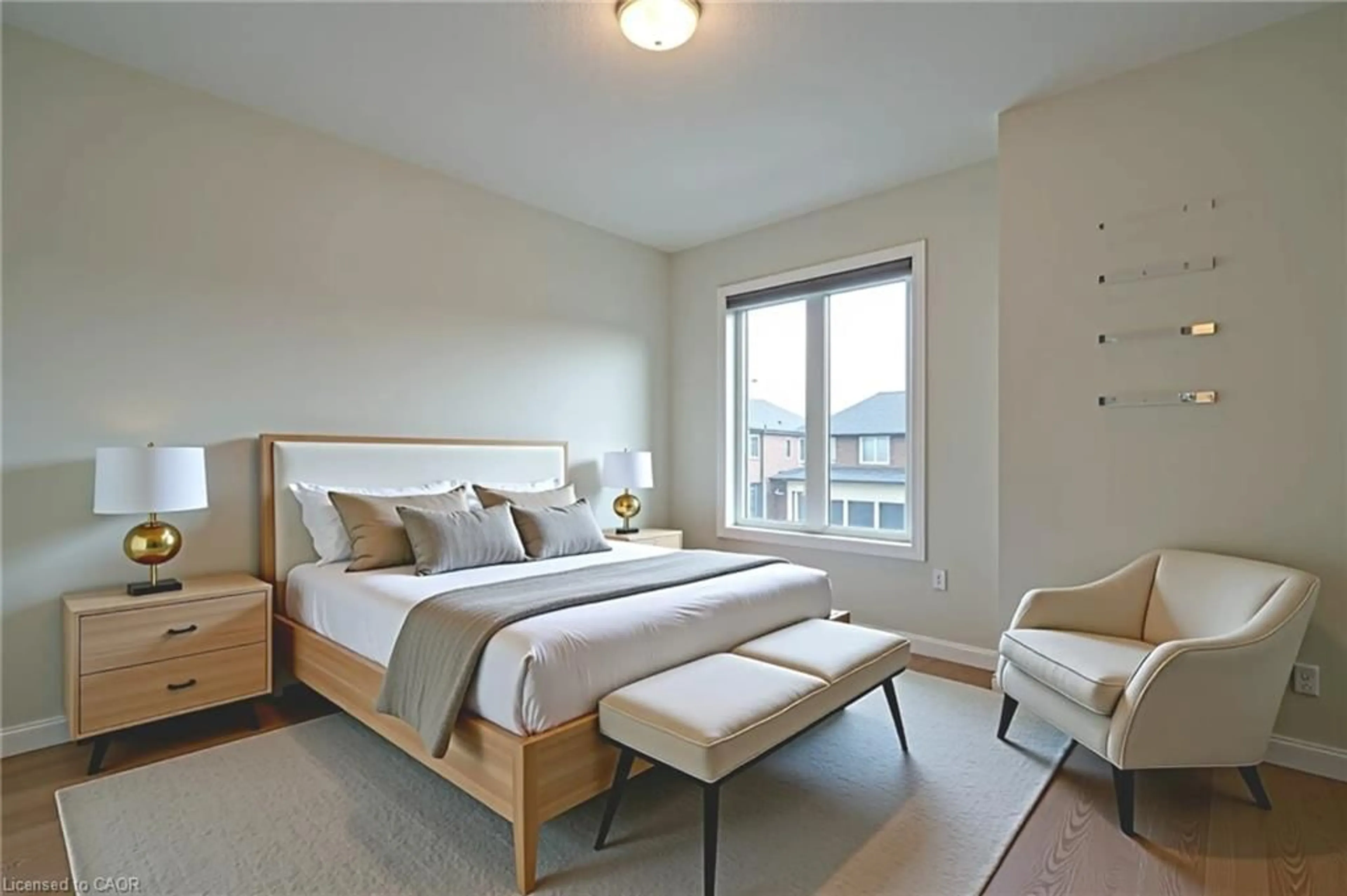 Bedroom with bed, wood/laminate floor for 36 Blackburn St, Cambridge Ontario N1S 0E1