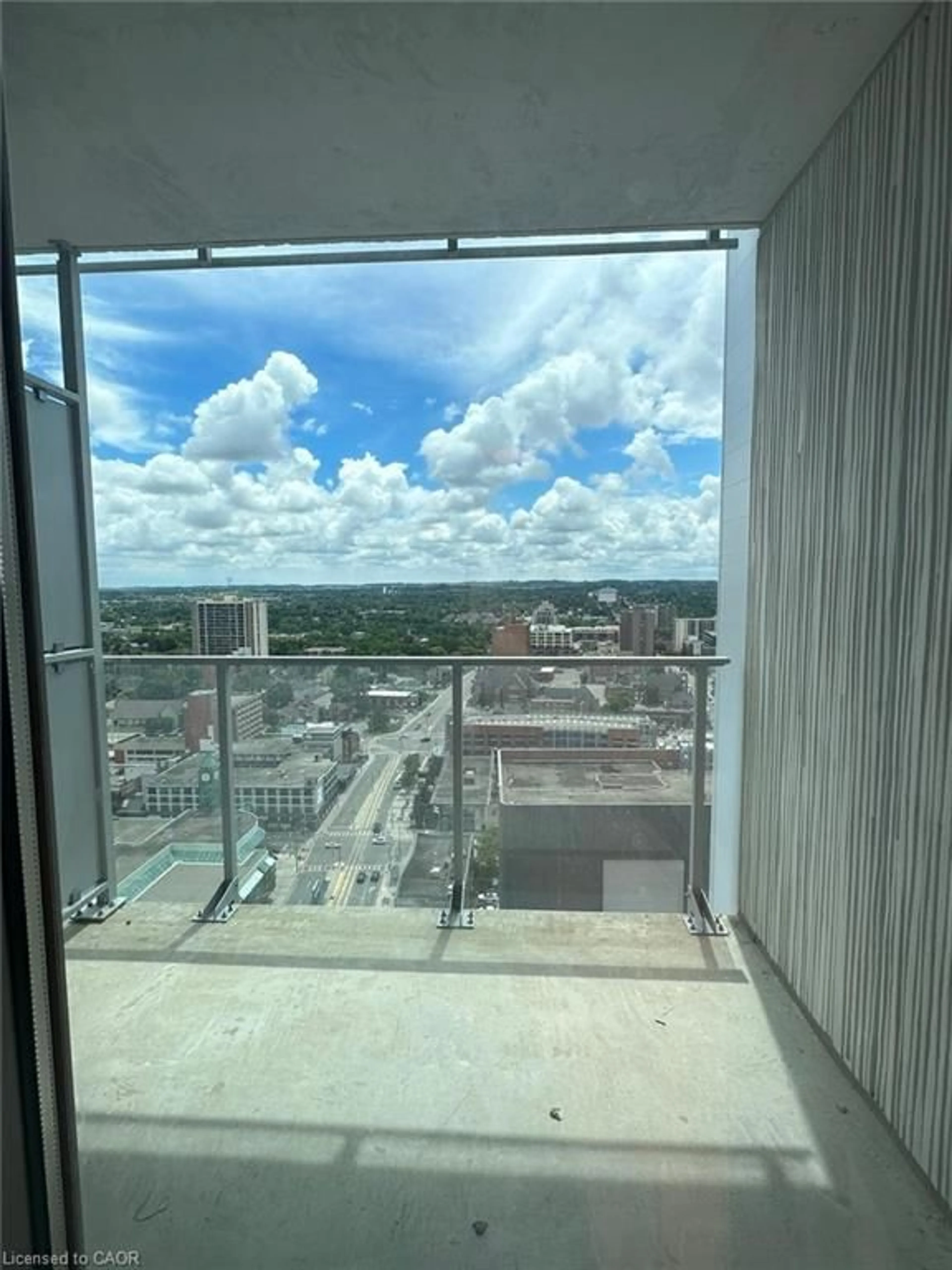 Balcony in the apartment, city buildings view from balcony for 60 Frederick St #2312, Kitchener Ontario N2H 0C7