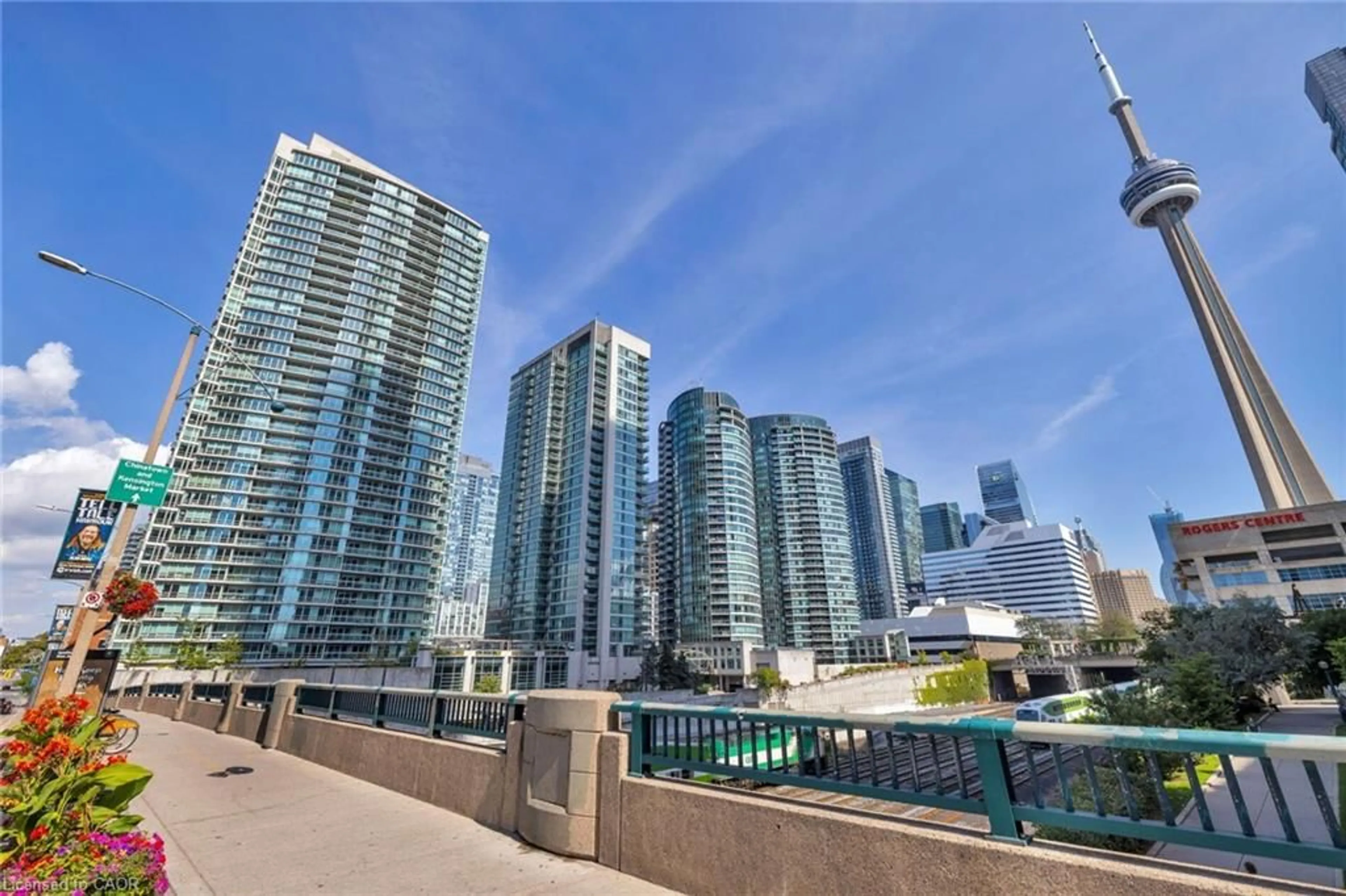 Patio, city buildings view from balcony for 397 Front St #605, Toronto Ontario M5V 3S1