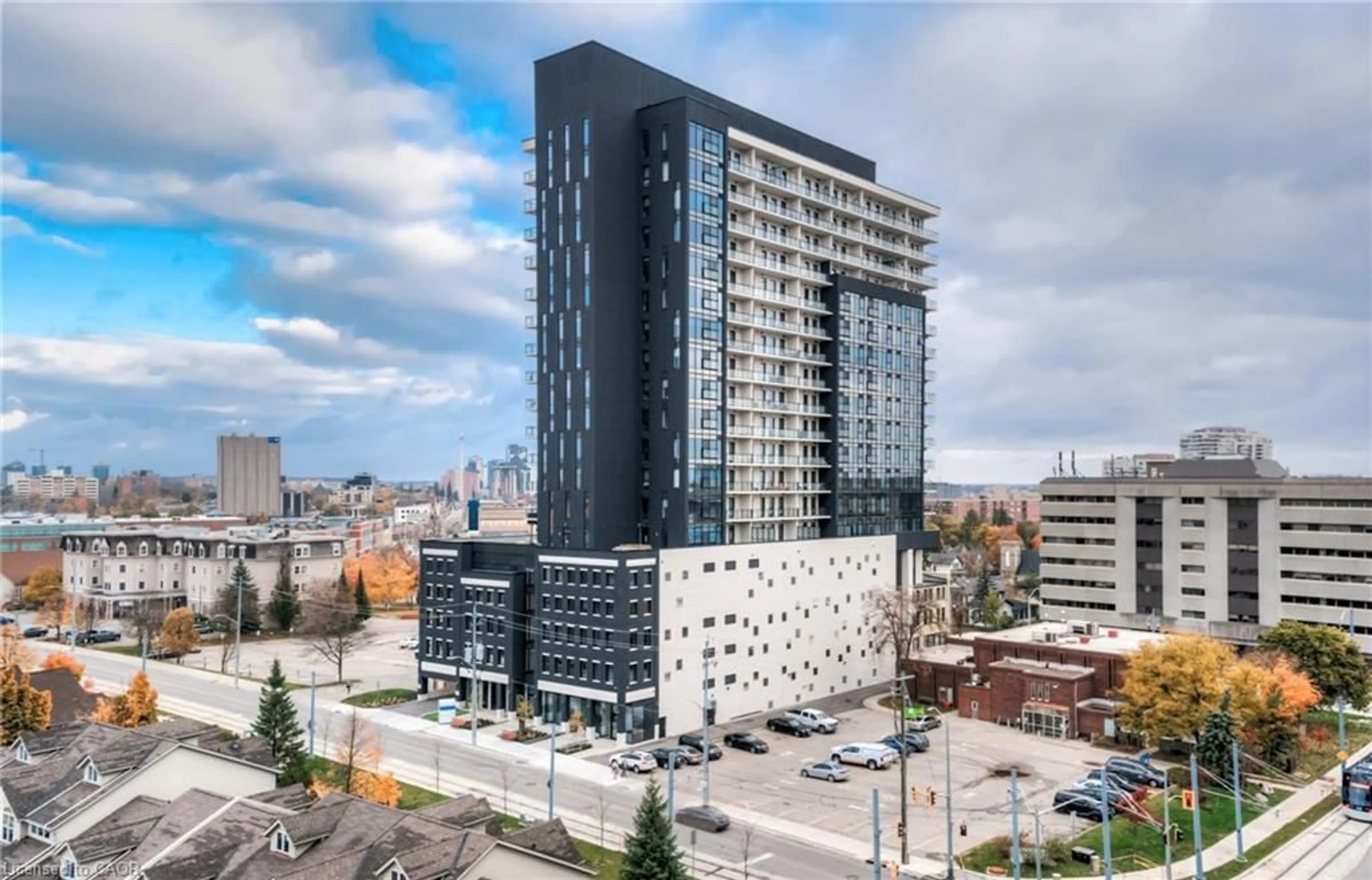 A pic from outside/outdoor area/front of a property/back of a property/a pic from drone, city buildings view from balcony for 181 King St #1811, Waterloo Ontario N2J 0E7