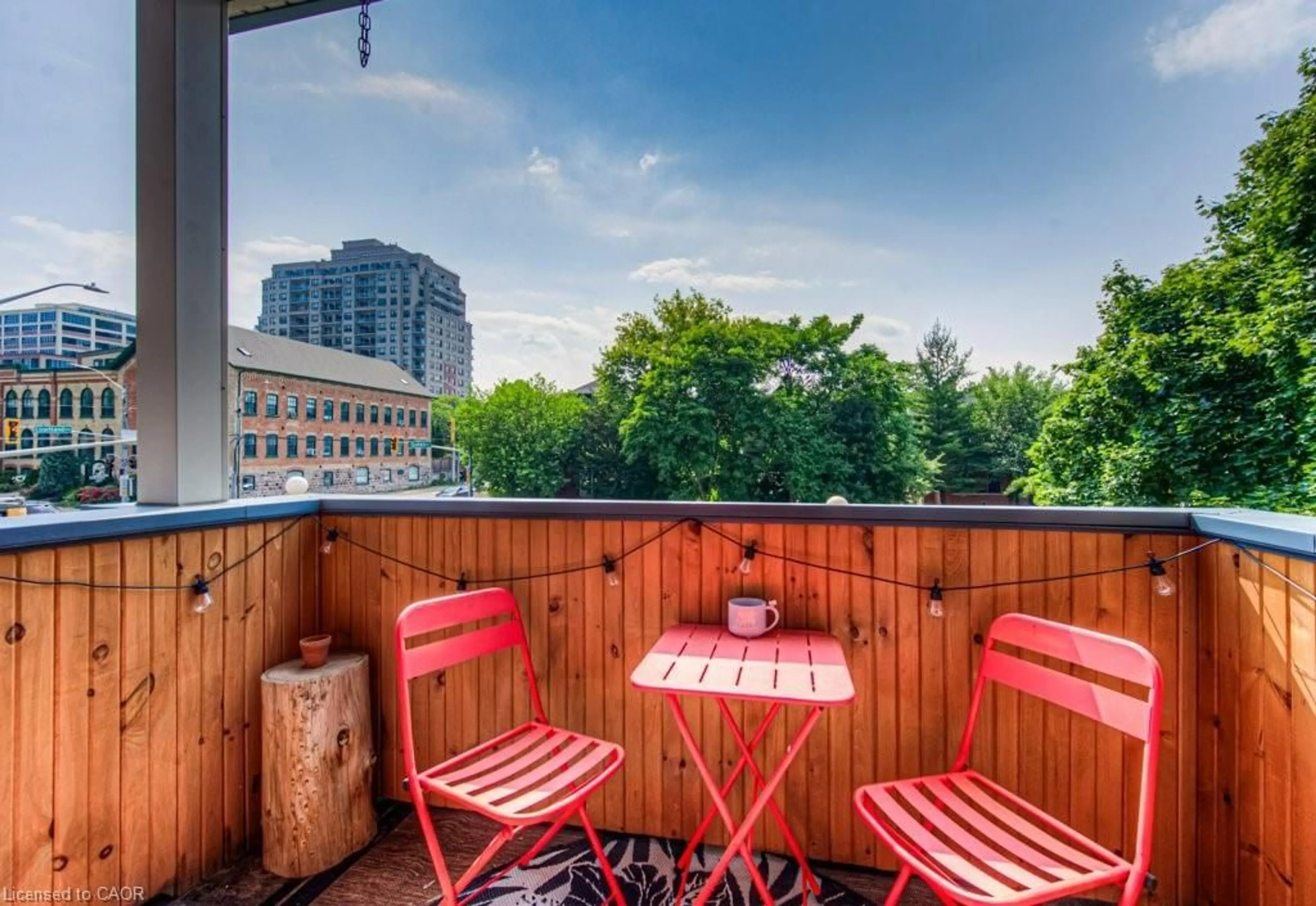 Patio, city buildings view from balcony for 350 Queen St, Kitchener Ontario N2G 1W7