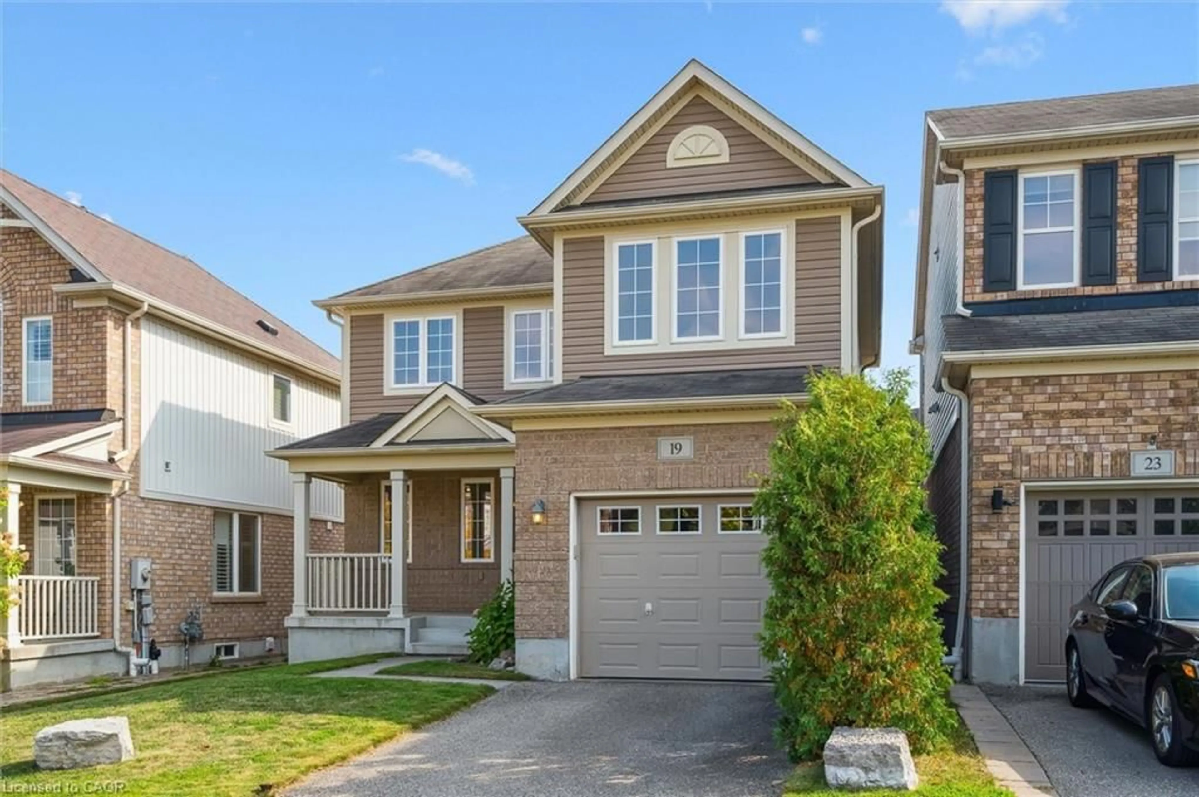 Home with vinyl exterior material, street for 19 Horton Walk, Cambridge Ontario N3C 0C1