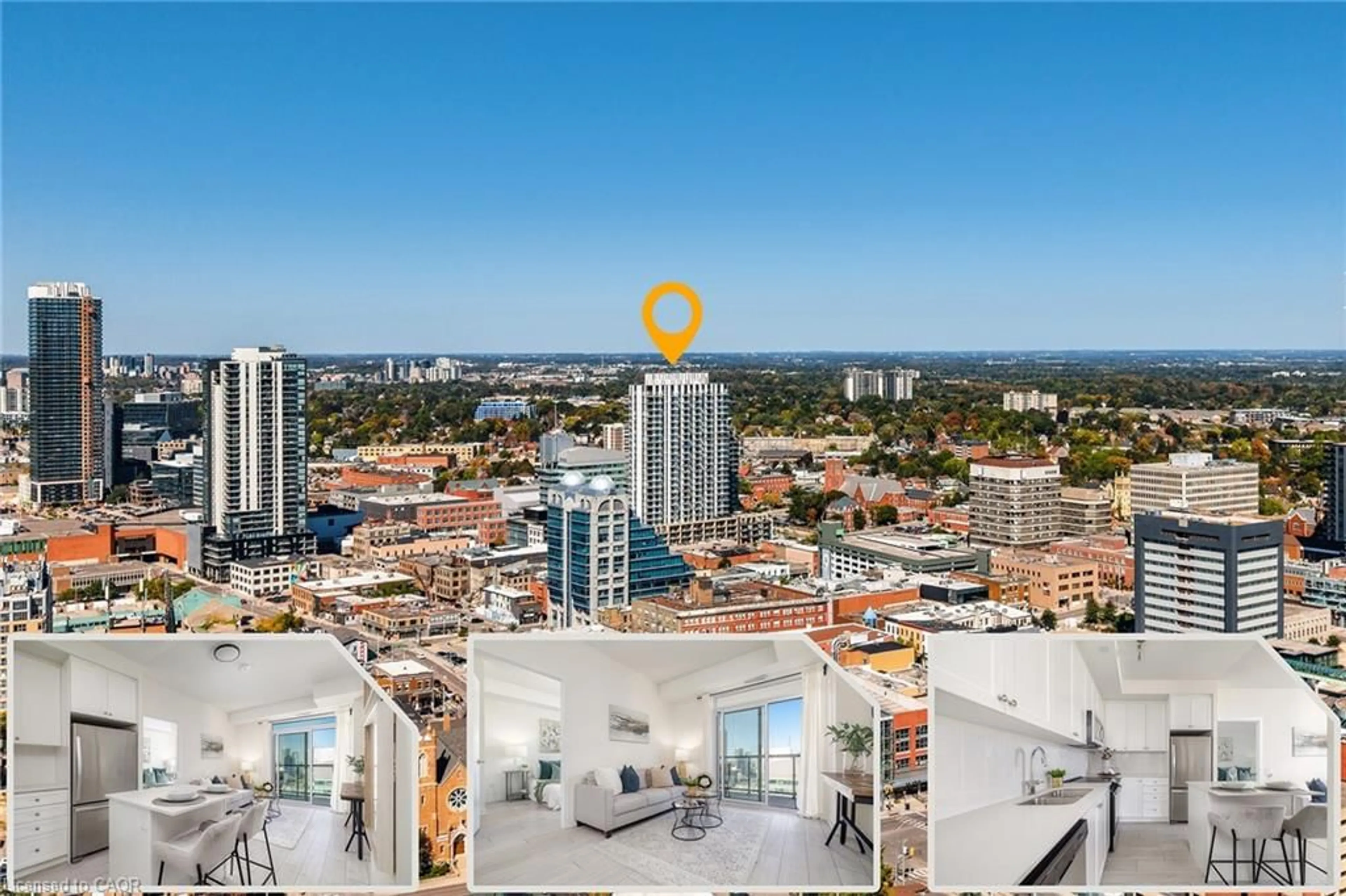 A pic from outside/outdoor area/front of a property/back of a property/a pic from drone, city buildings view from balcony for 55 Duke St #1401, Kitchener Ontario N2G 1A6