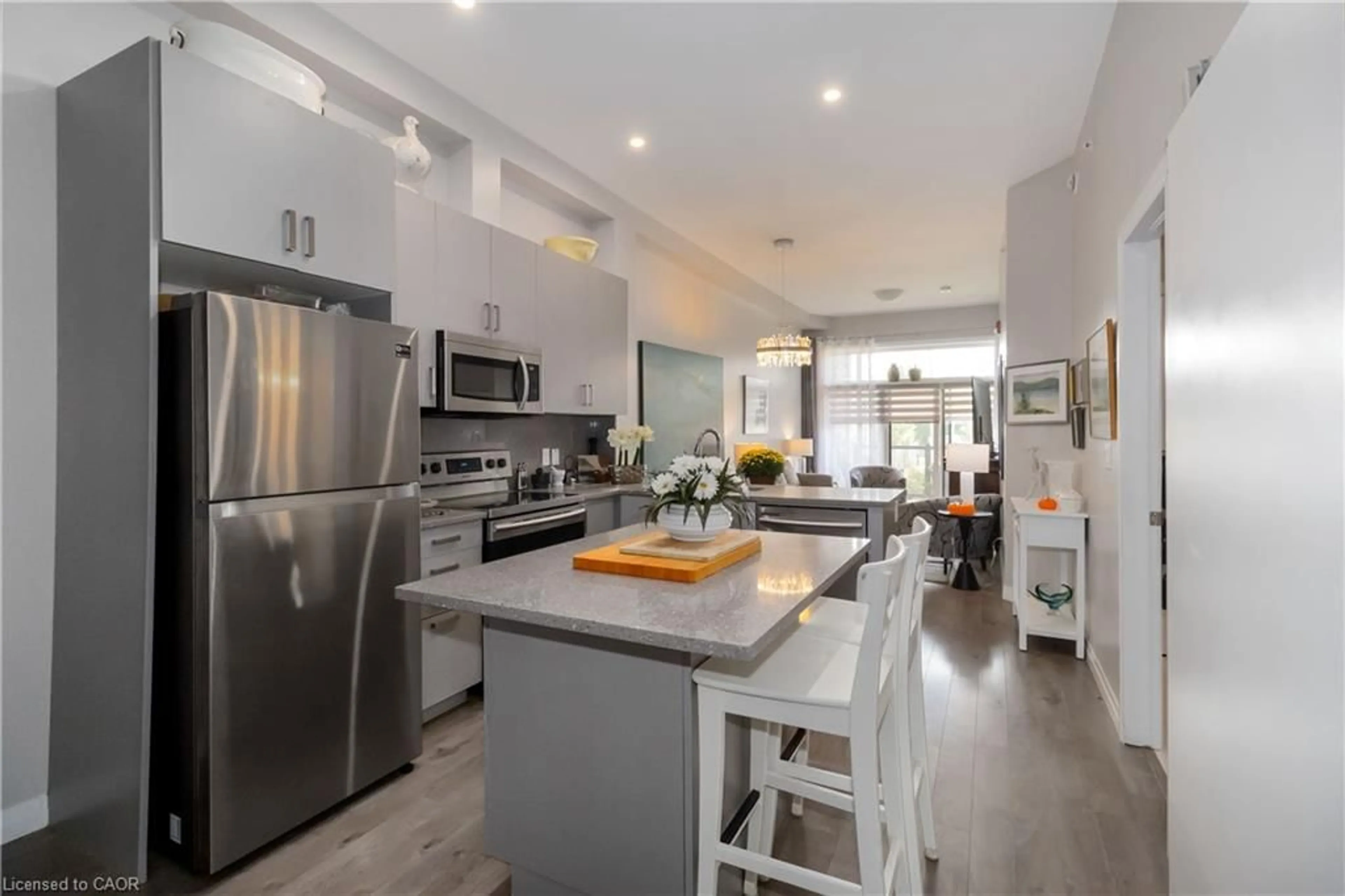 Open concept kitchen, ceramic/tile floor for 85 Morrell St #105A, Brantford Ontario N3T 4J6